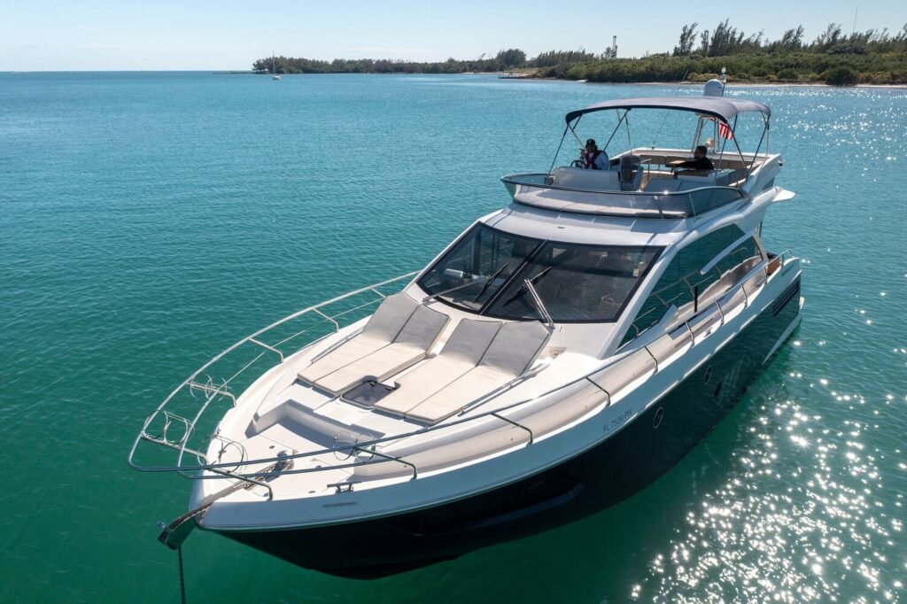 Exterior view of the 60' ABSOLUTE FLY yacht, showcasing its sleek design and luxurious features.