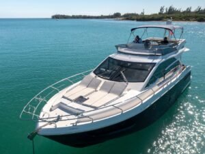 Exterior view of the 60' ABSOLUTE FLY yacht, showcasing its sleek design and luxurious features.