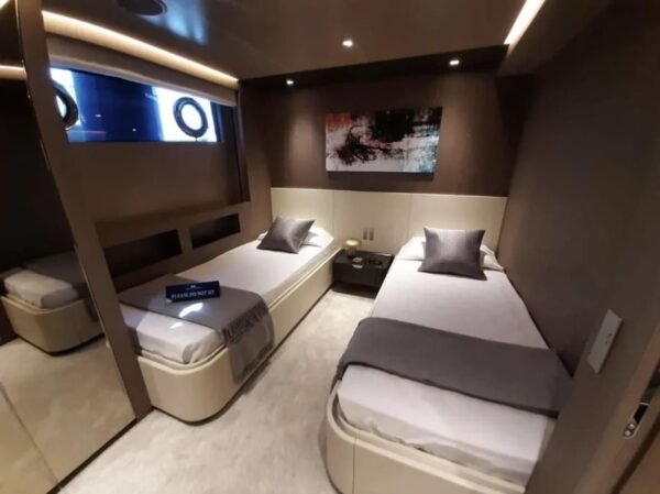 Double bedroom inside the 106' CUSTOM LINE yacht, providing comfort and elegance.