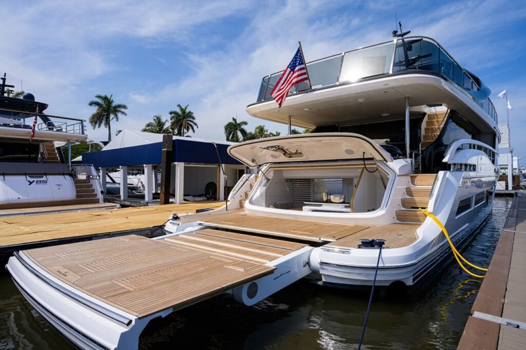 Rear view of the 100' PRINCESS X95 yacht, highlighting its design and functionality