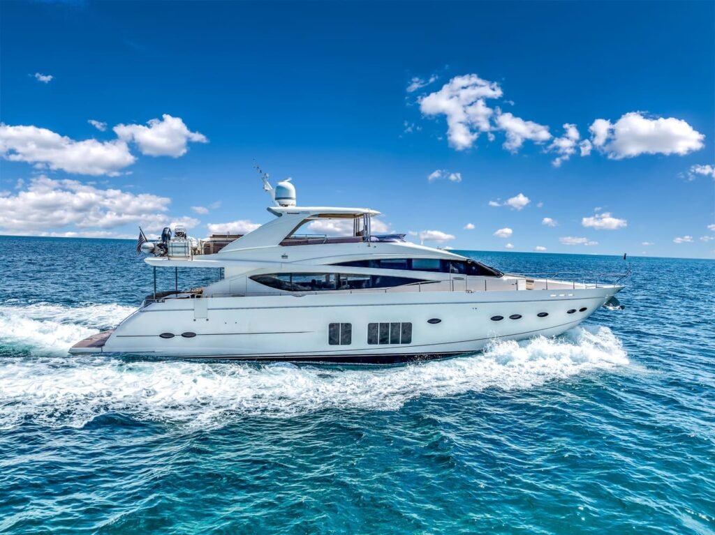 Full exterior view of the 88' PRINCESS luxury yacht, showcasing its sleek design and spacious decks.
