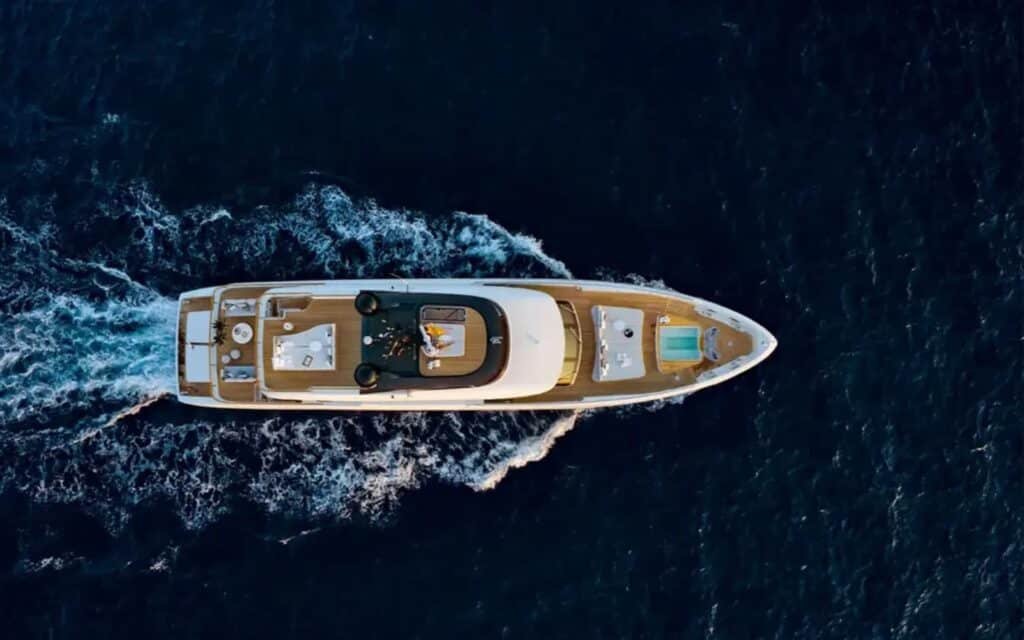 Stunning top-down view of the yacht, showcasing its full size and grandeur.
