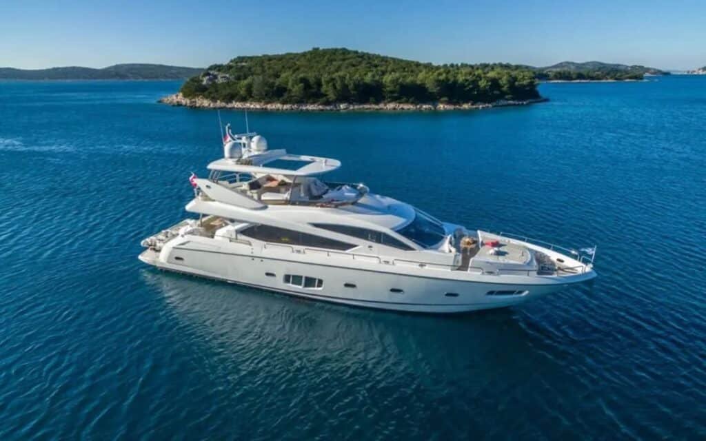 Elegant 80' Sunseeker yacht available for charter, showcasing its stunning design.