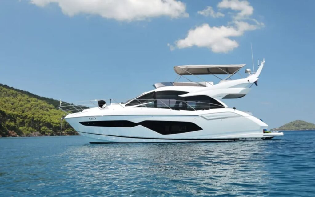 Front view of the 56' Sunseeker Manhattan yacht at sea