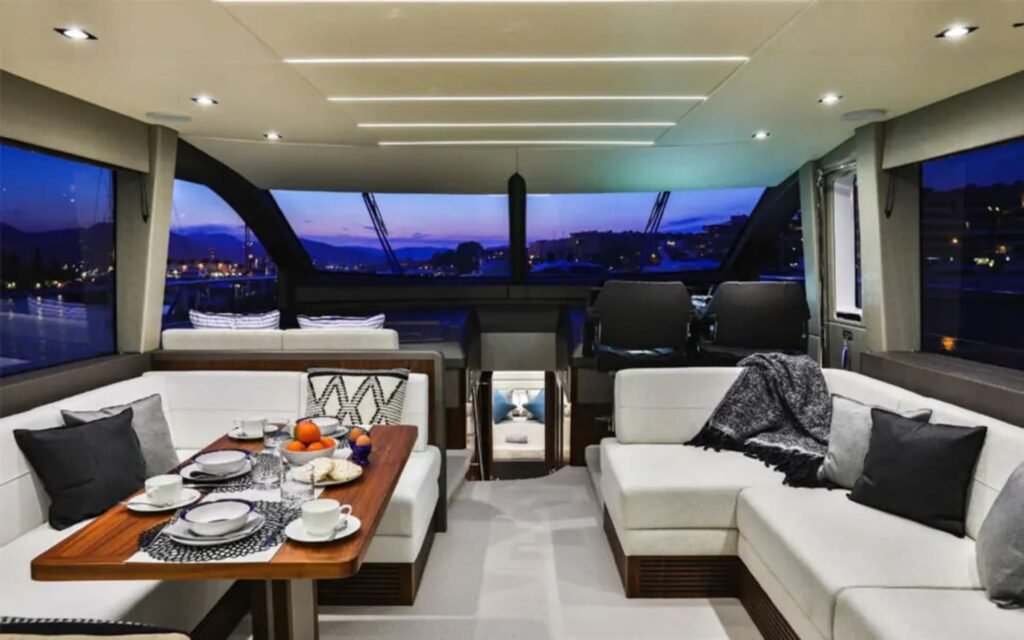 Luxurious indoor dining area aboard the 66' Sunseeker yacht