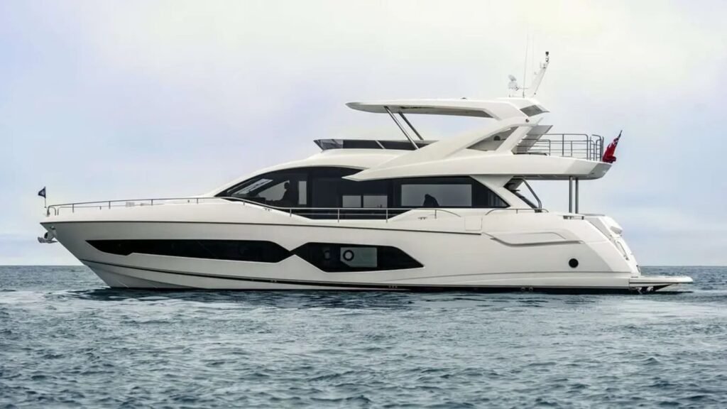Sleek 78' Sunseeker yacht for charter, showcasing its elegant design.