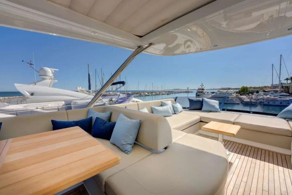 Spacious outdoor seating area for relaxing on the 78' Sunseeker yacht.