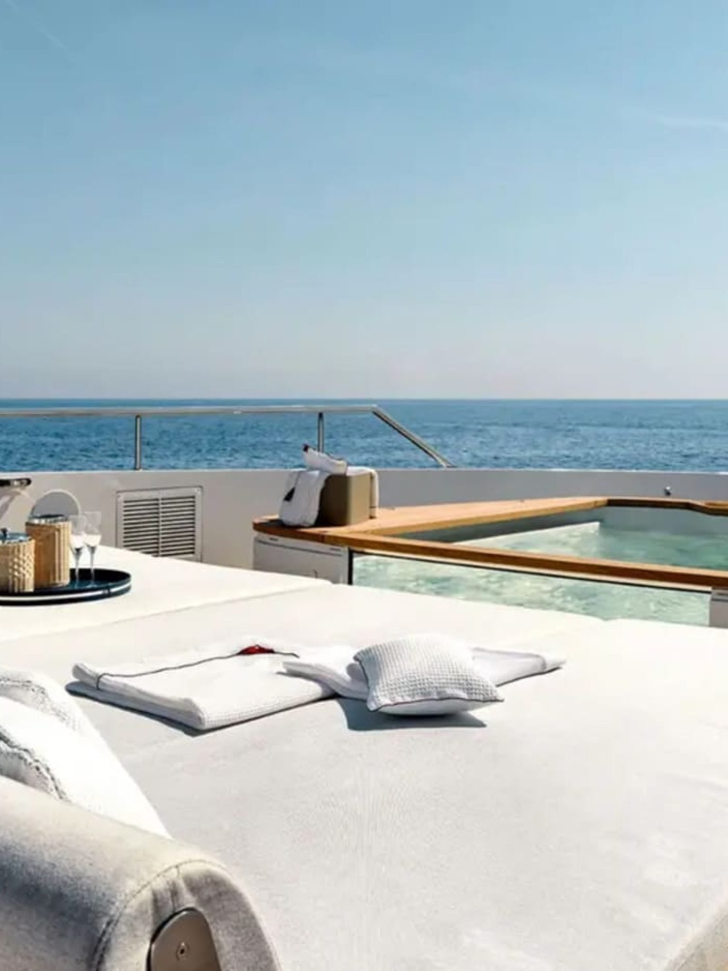 Exclusive jacuzzi aboard the yacht, offering ultimate relaxation with ocean views.