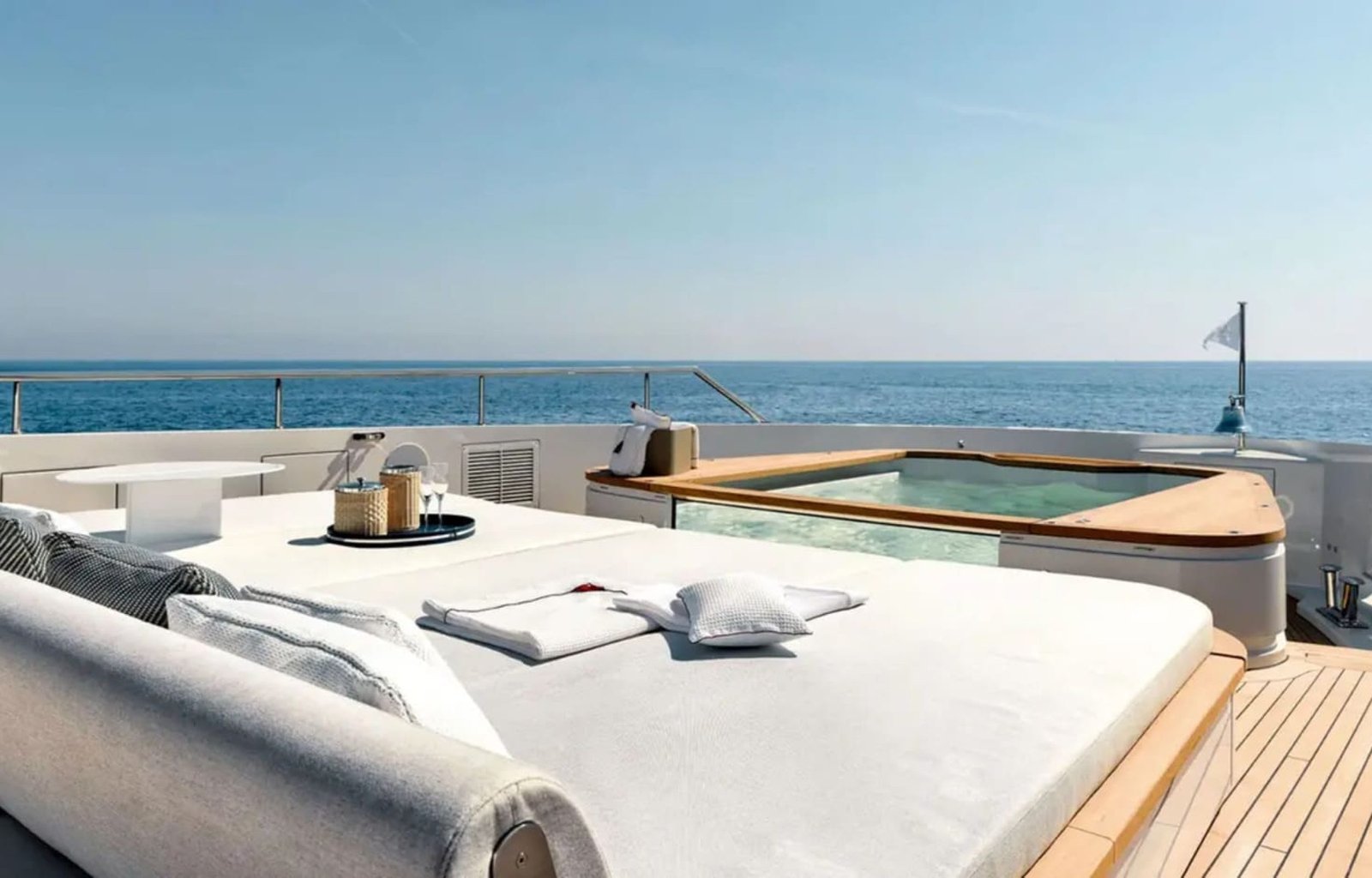 Exclusive jacuzzi aboard the yacht, offering ultimate relaxation with ocean views.