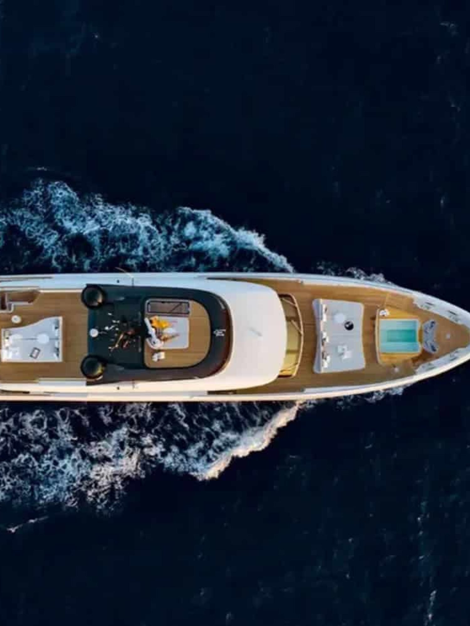 Stunning top-down view of the yacht, showcasing its full size and grandeur.