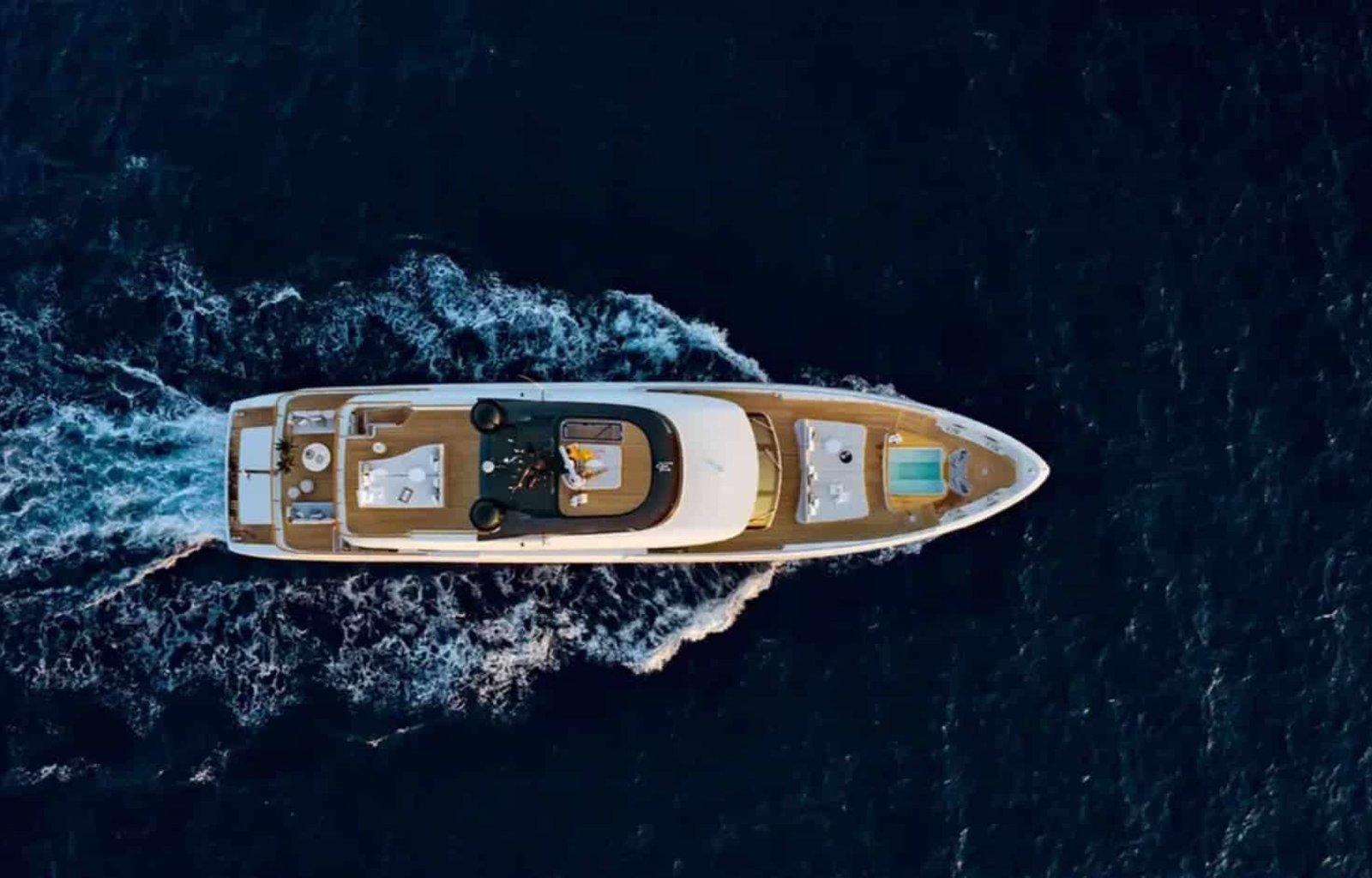 Stunning top-down view of the yacht, showcasing its full size and grandeur.