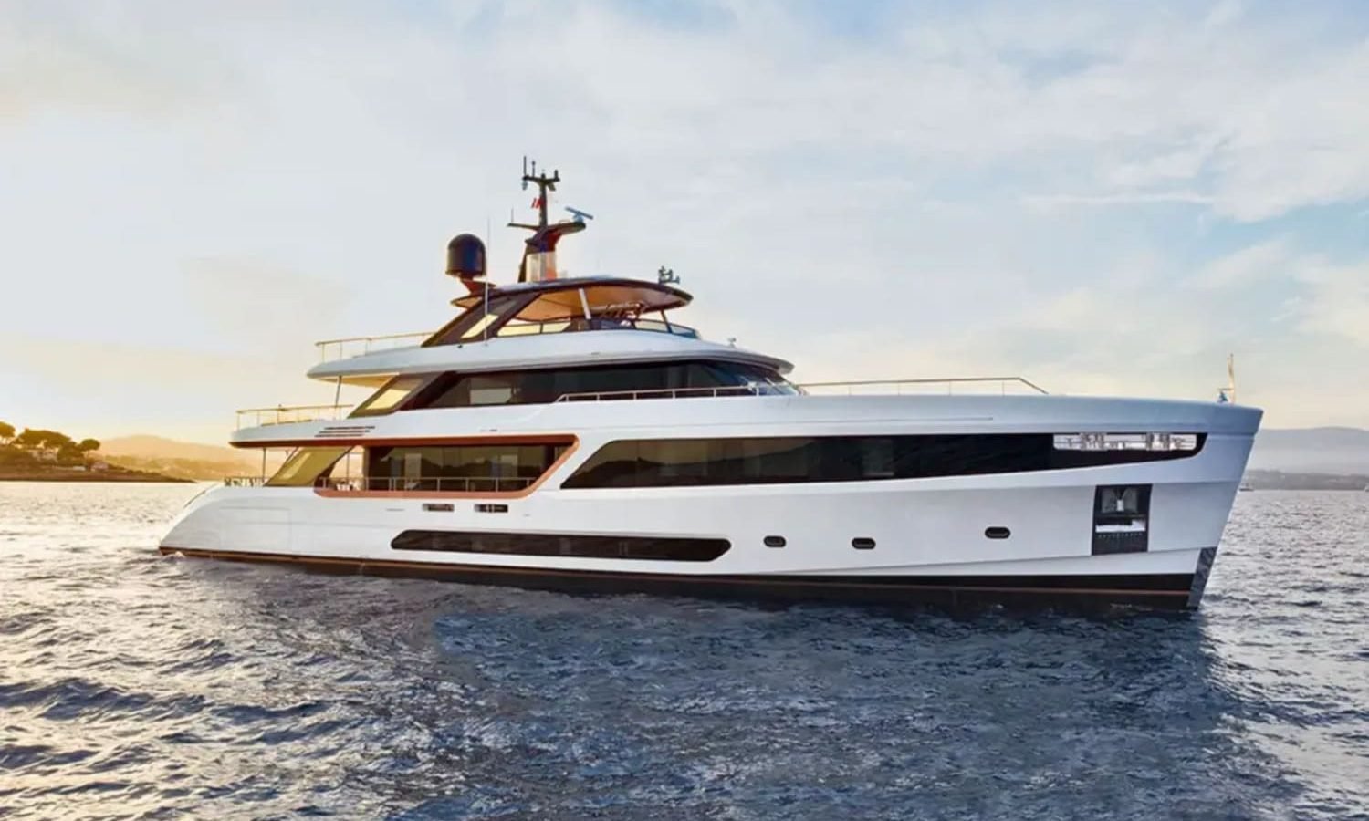 South of france 1 Stunning front view of the 125' Benetti yacht, showcasing its sleek design and elegance.