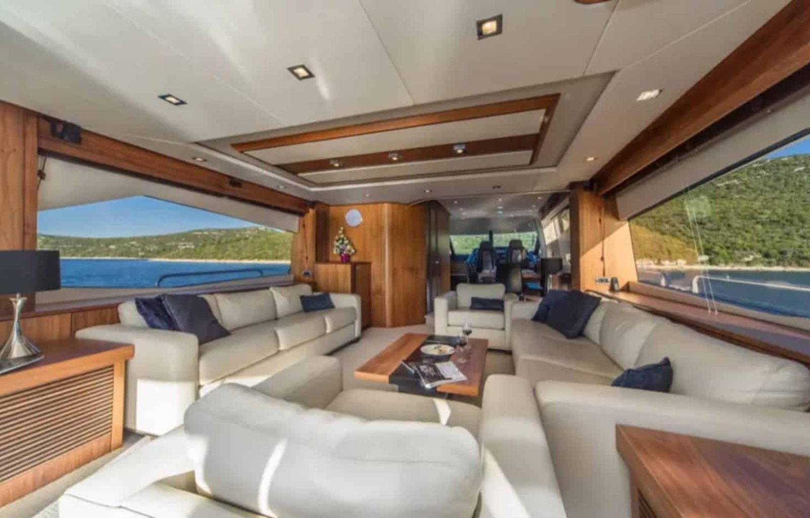 Sophisticated indoor dining area on the 80' Sunseeker yacht, designed for comfort and style.