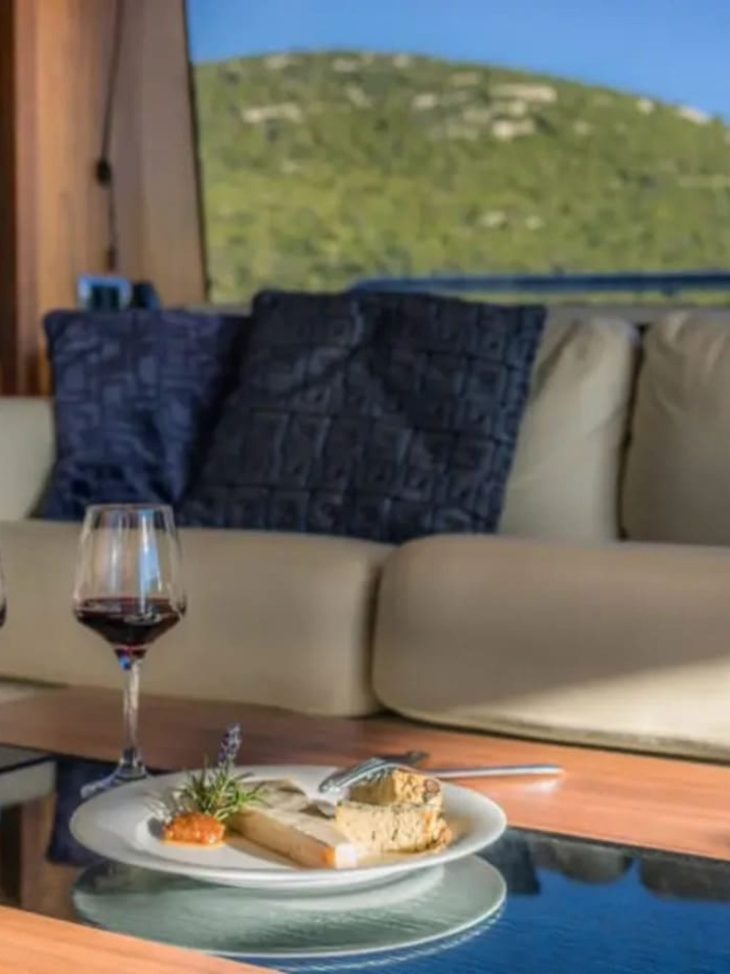 A closer look at the stylish seating arrangement inside the yacht.