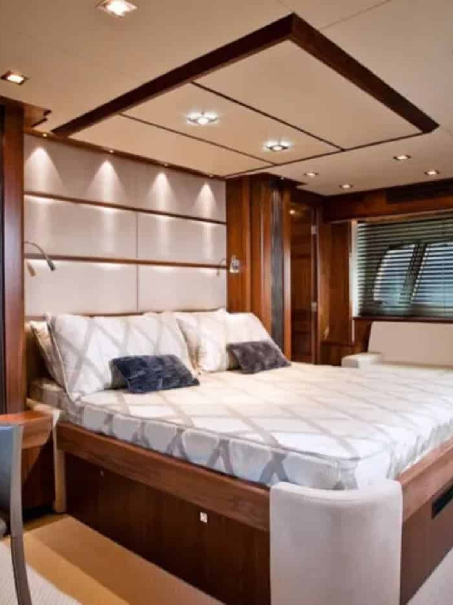 Spacious and beautifully designed master suite on the yacht.