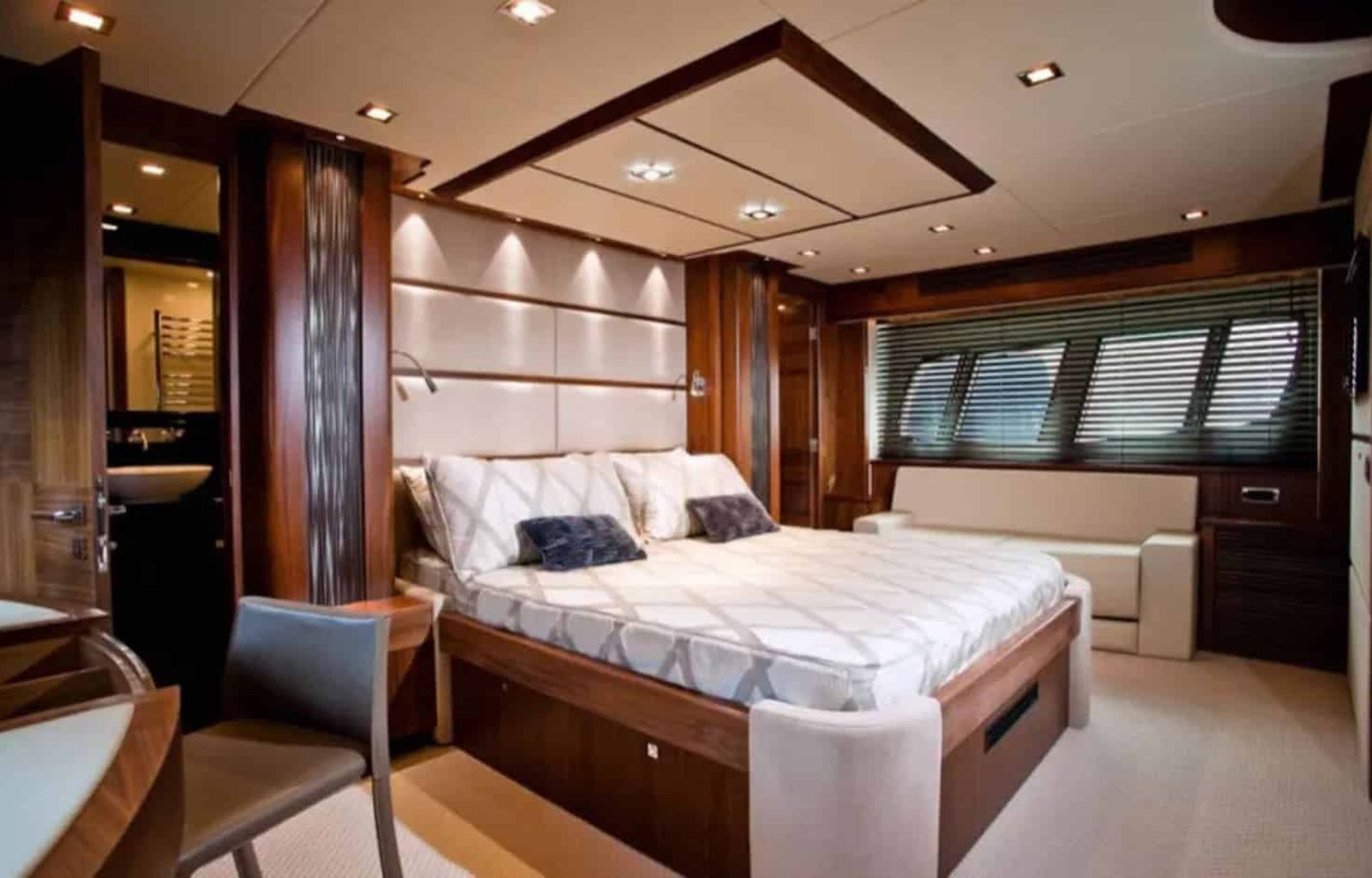 Spacious and beautifully designed master suite on the yacht.