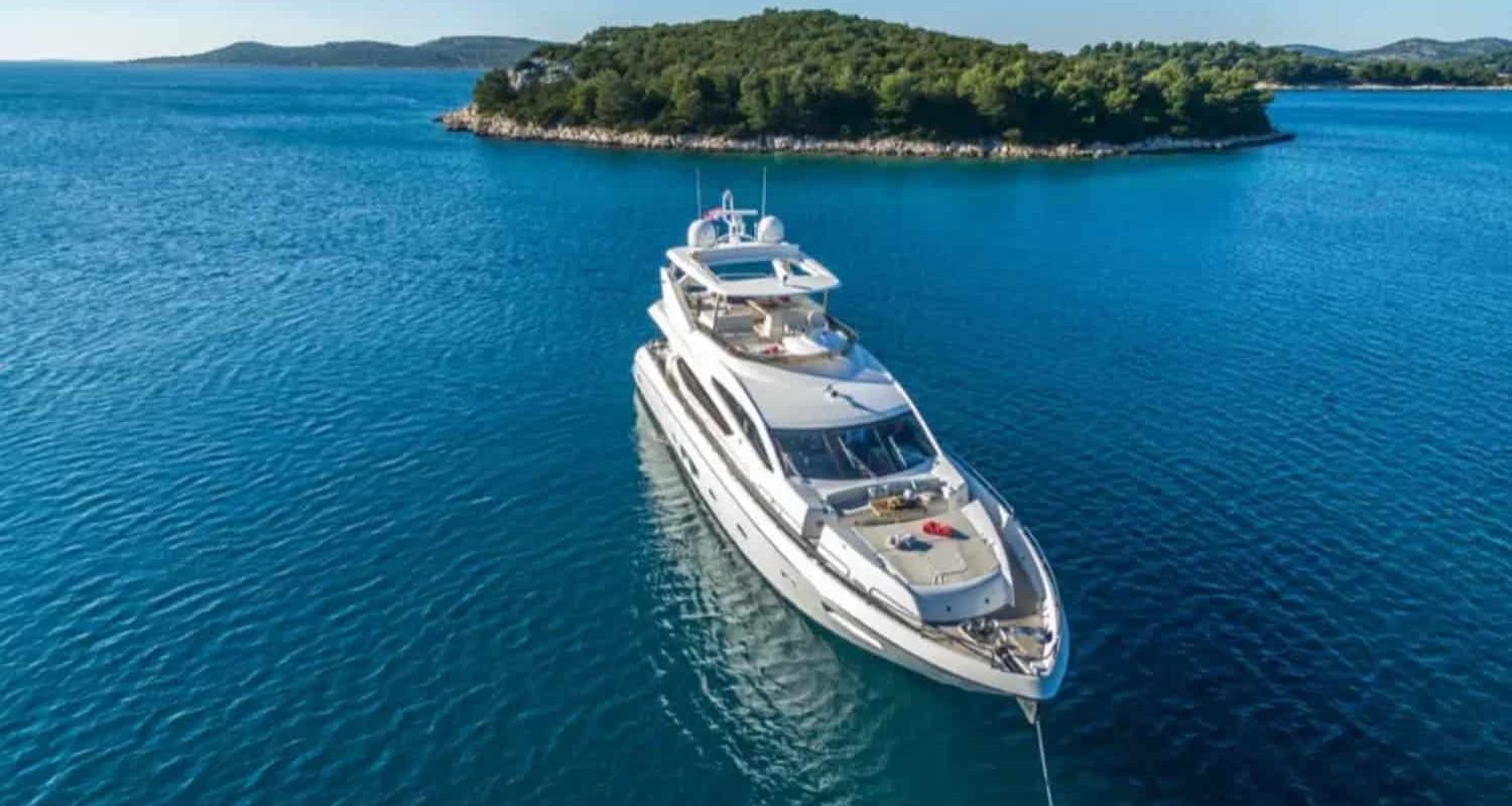A different angle of the 80' Sunseeker yacht, highlighting its sleek exterior.