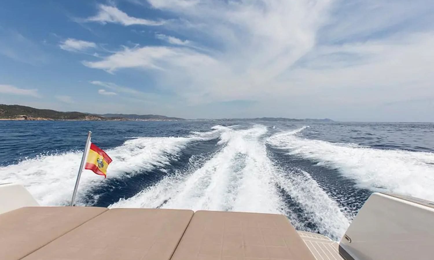 Ibiza 8 View from the aft deck of the 40' Vandutch yacht cutting through the waves.