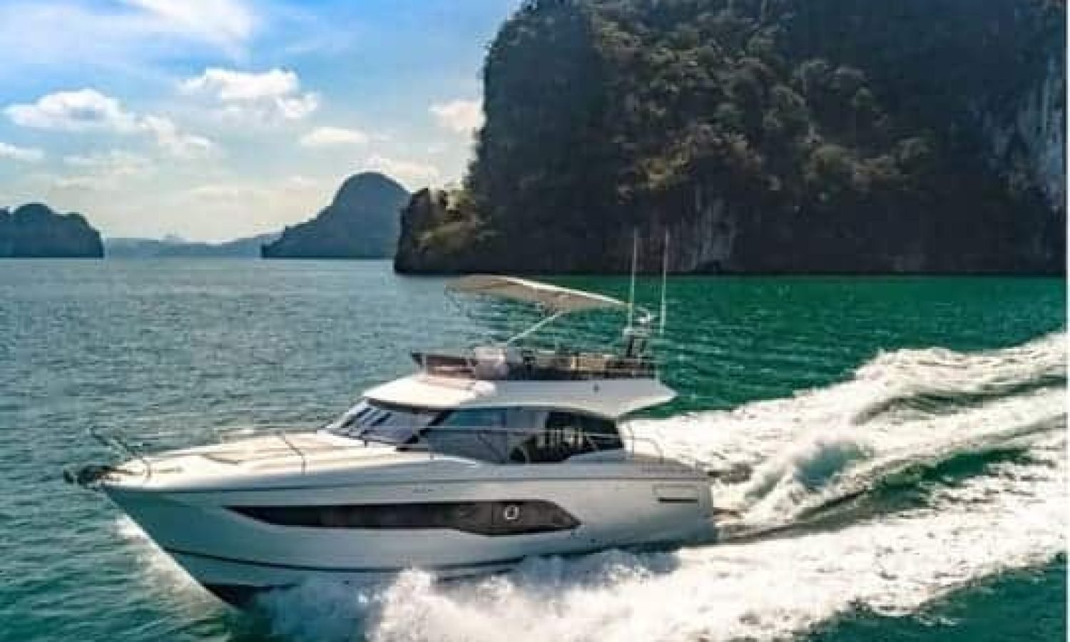 Croatia 13 Front view of the 42' Prestige yacht for charter, showcasing sleek design and elegance on the water.