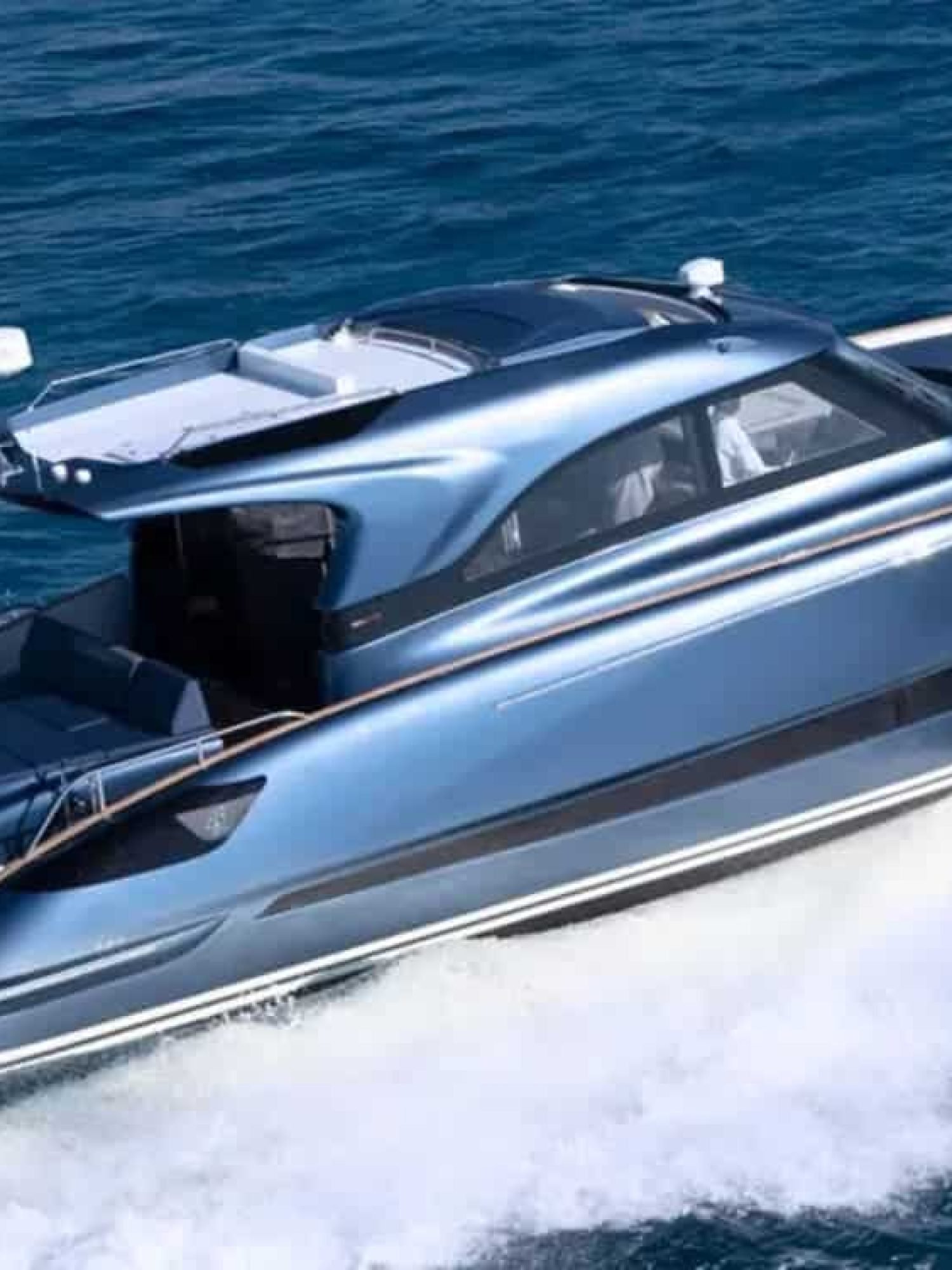 Front view of the 48' Solaris yacht, showcasing its sleek and modern design.