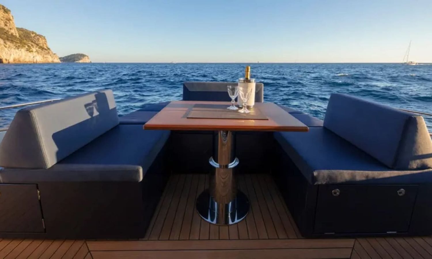 South of france 9 Cozy and elegant outdoor dining setup on the 48' Solaris yacht's aft deck.