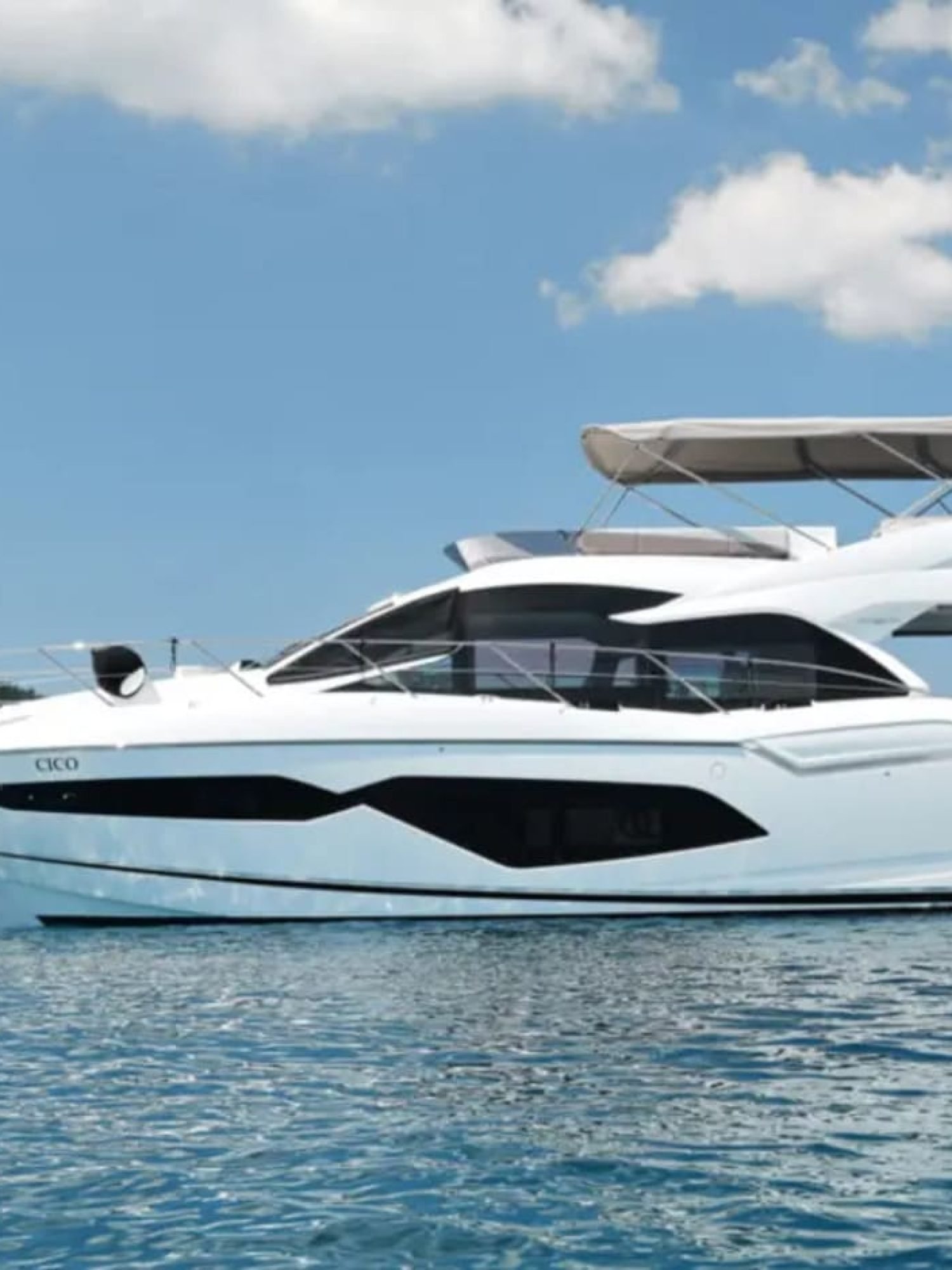 Front view of the 56' Sunseeker Manhattan yacht at sea