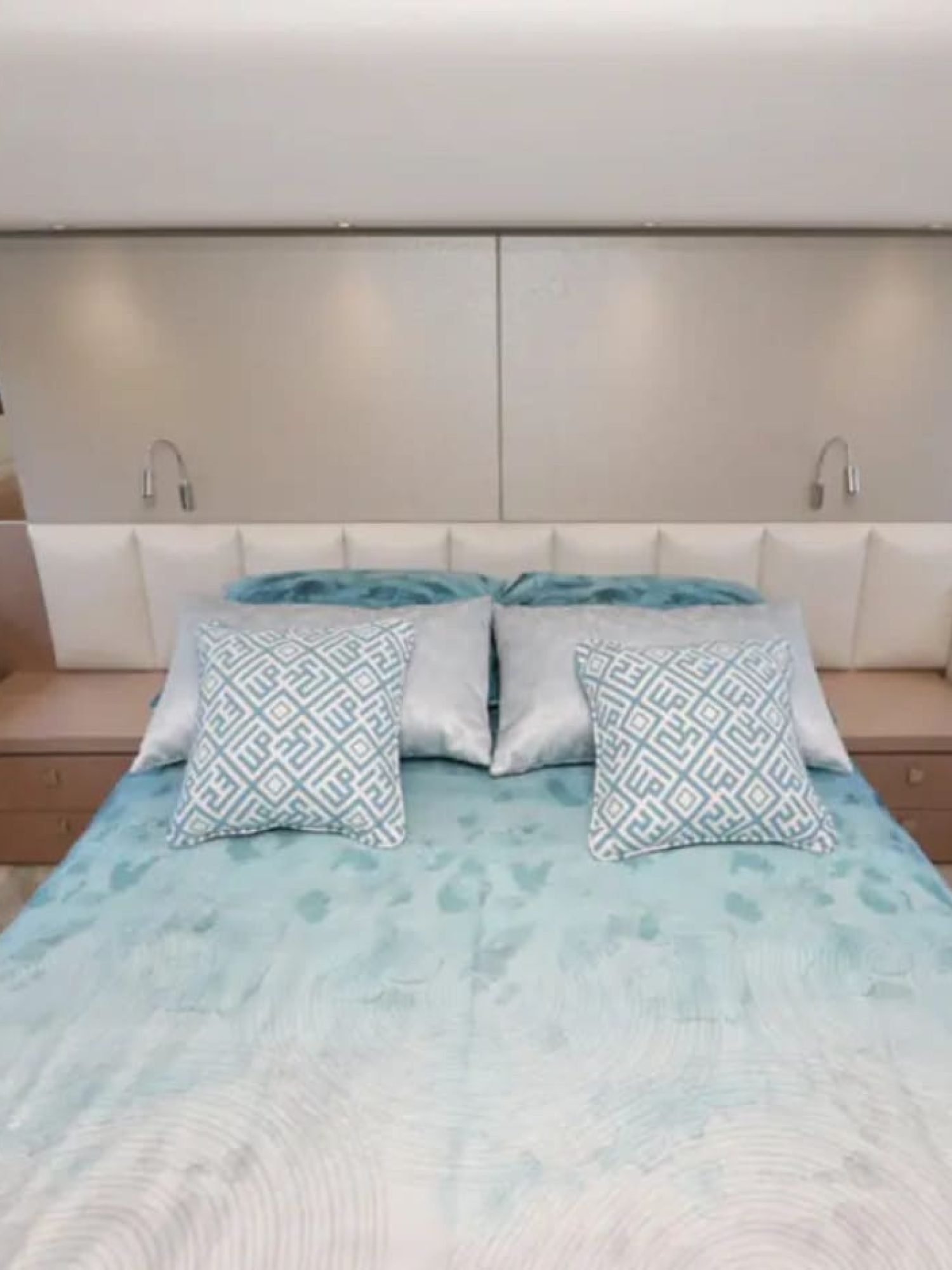 Elegant master bedroom with en-suite bathroom on the yacht