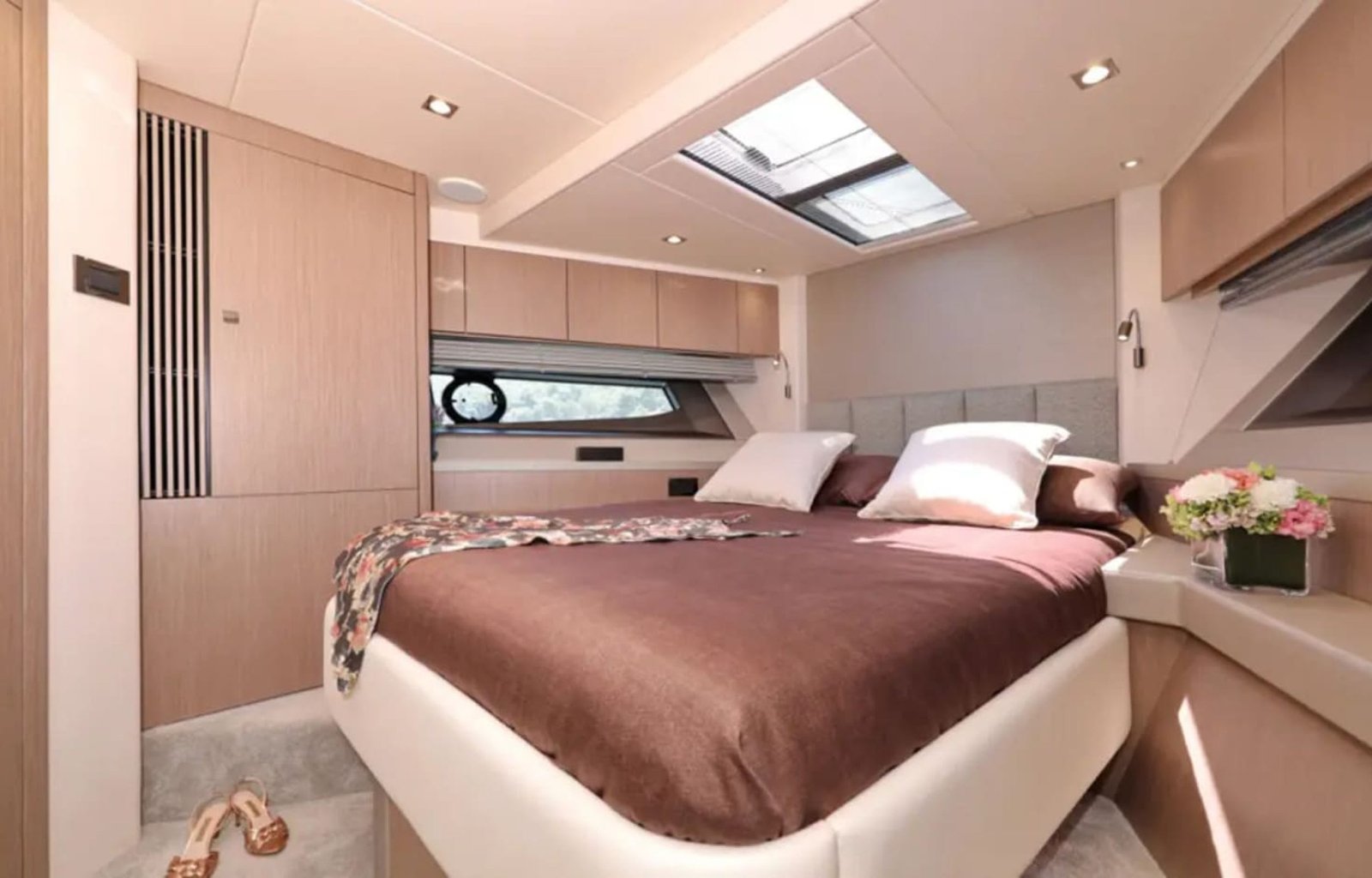 Spacious VIP cabin with premium furnishings on the yacht
