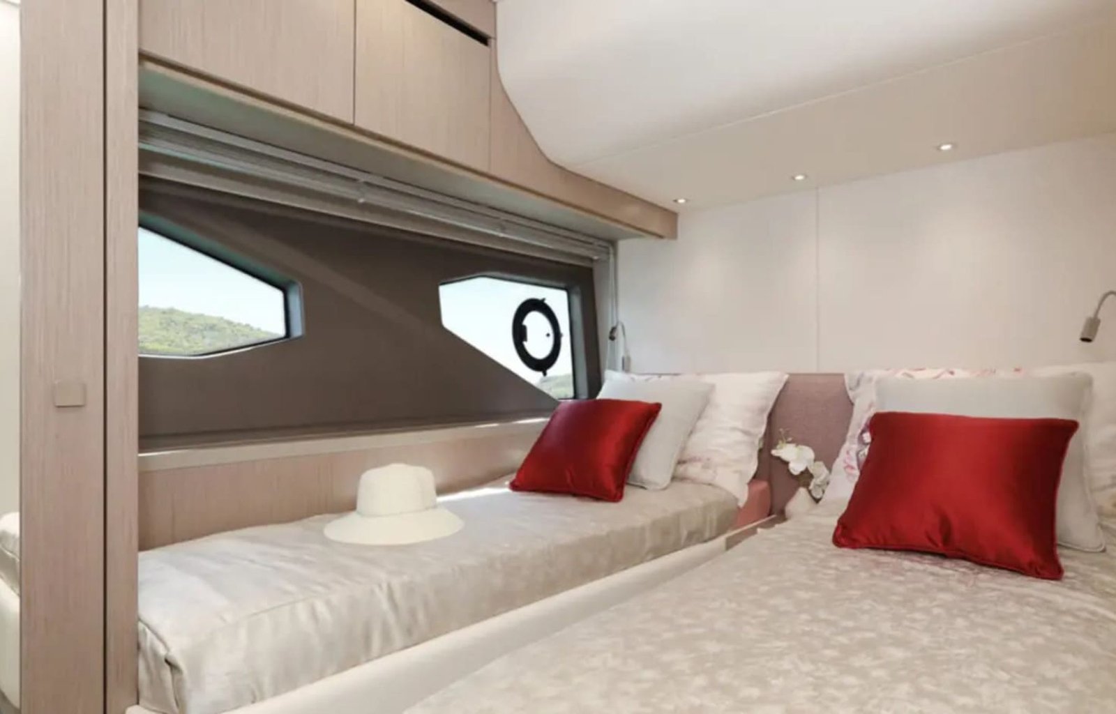 Guest stateroom with two twin beds on the yacht