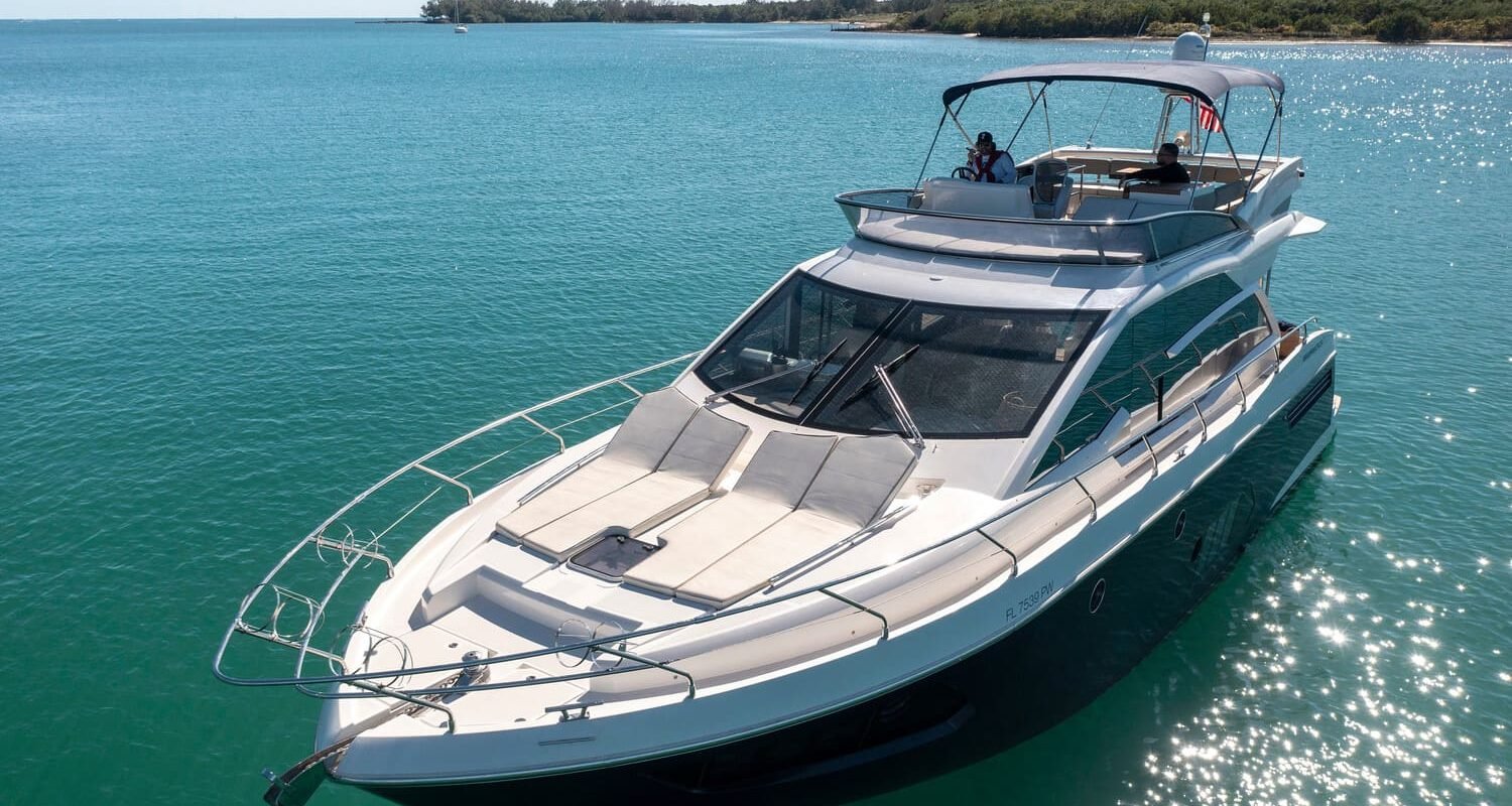 Exterior view of the 60' ABSOLUTE FLY yacht, showcasing its sleek design and luxurious features.