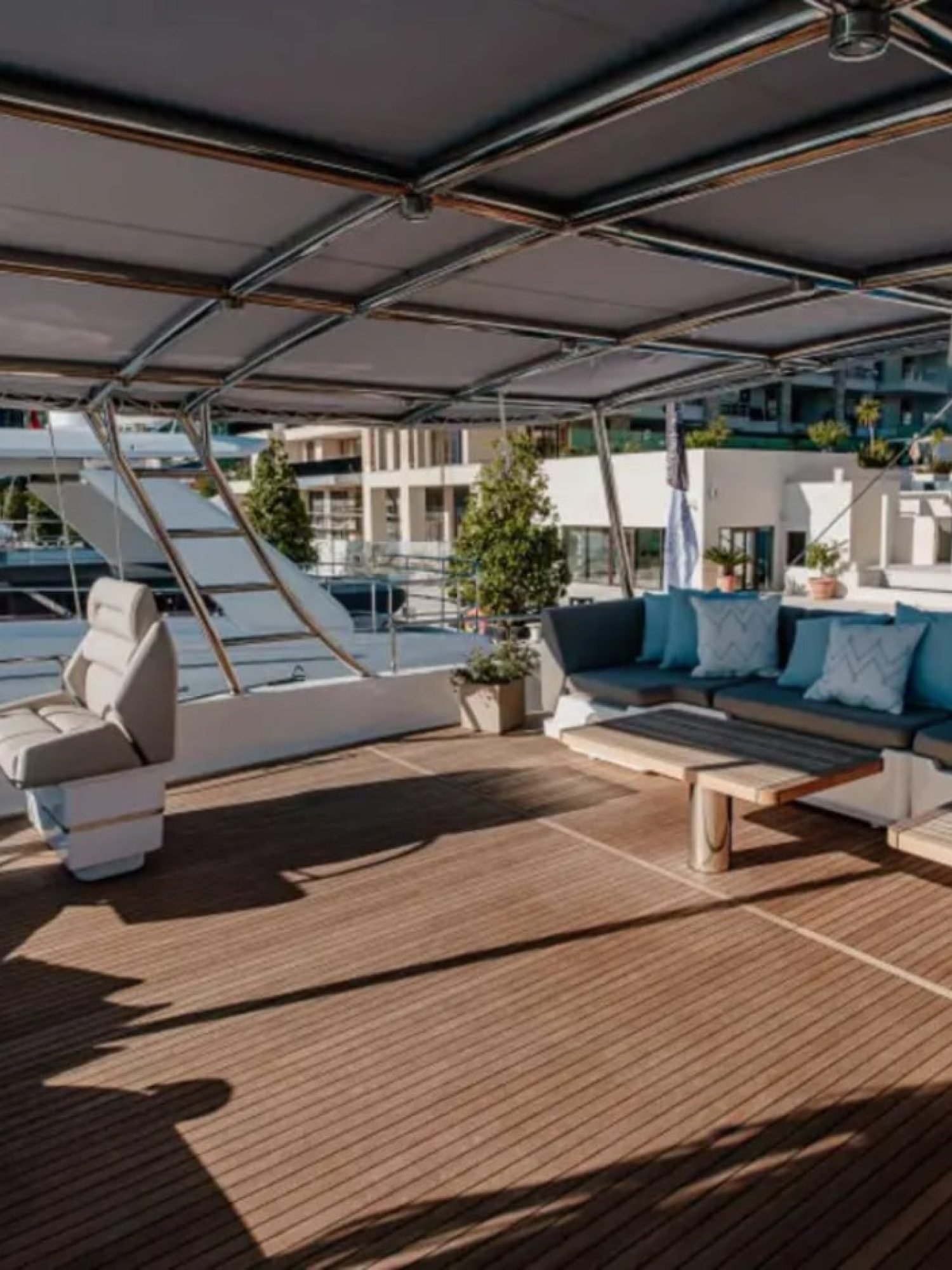 The sophisticated living area of the yacht, featuring premium furniture and a relaxing ambiance.