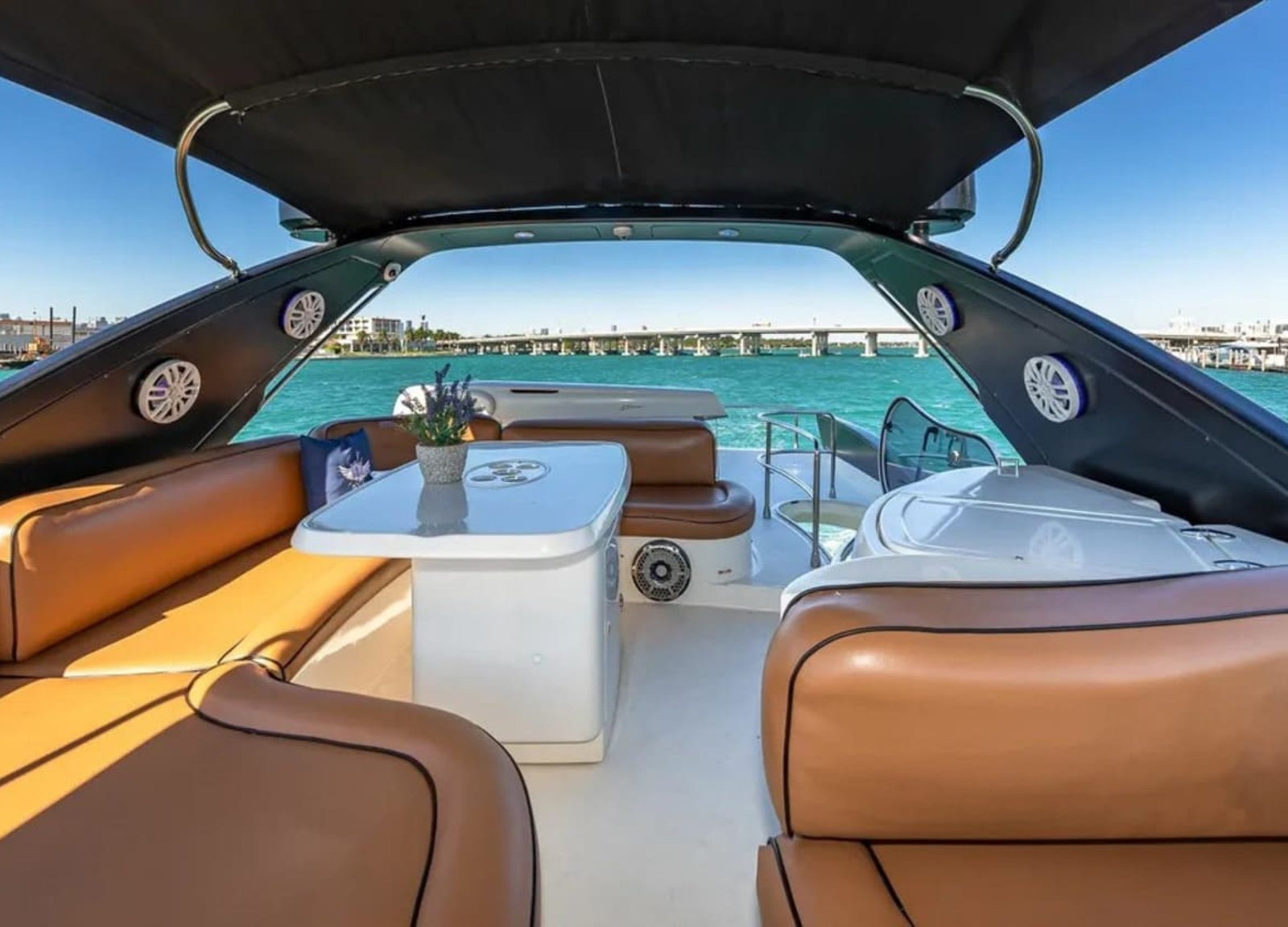 Interior seating area aboard the 62' AZIMUT REGAL yacht, designed for luxury and relaxation.