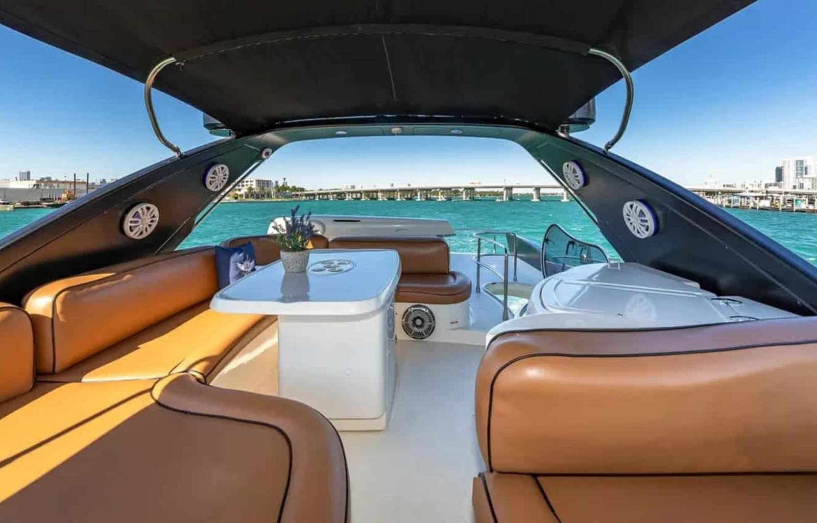 Interior seating area aboard the 62' AZIMUT REGAL yacht, designed for luxury and relaxation.