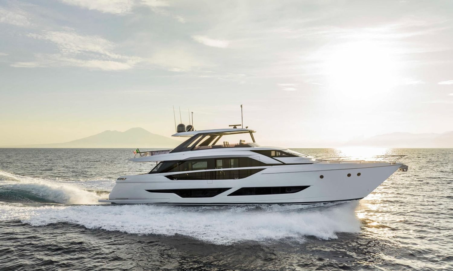 Bahamas 7 Front view of the 88' FERRETTI luxury yacht showcasing its sleek design and modern elegance