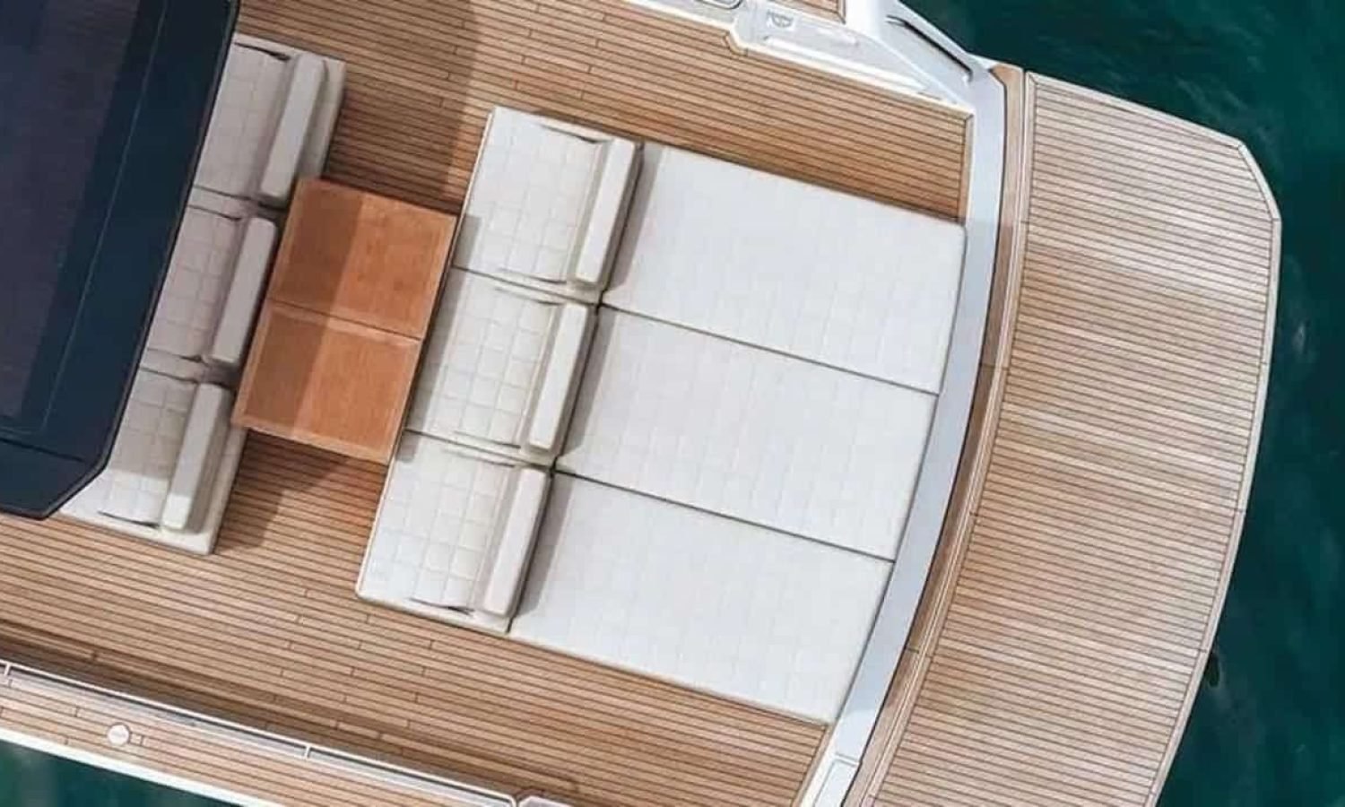 Rear view of the 43' PARDO yacht, highlighting its sleek design and spacious outdoor areas