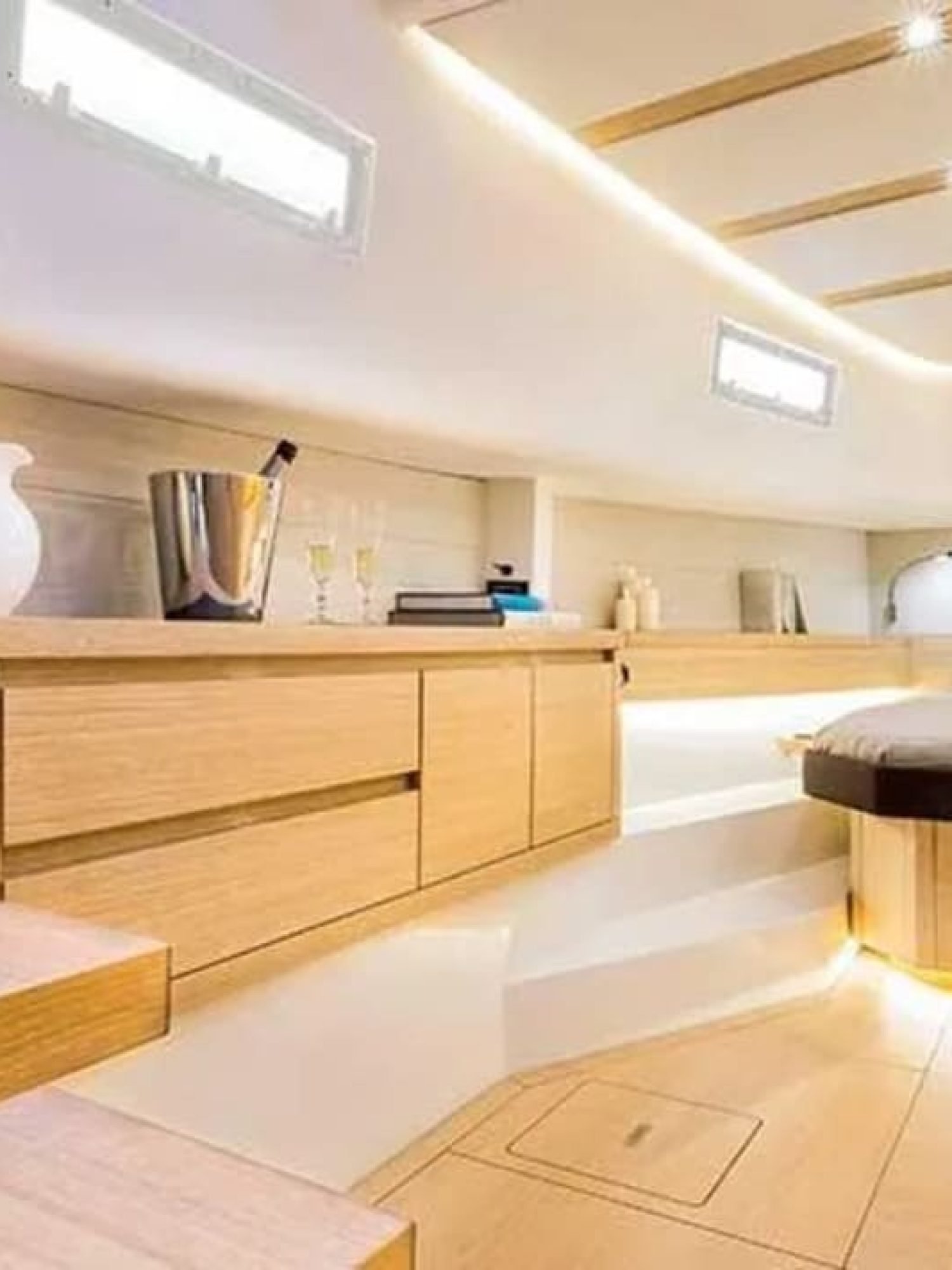 Luxurious bed aboard 43' Pardo yacht, featuring soft bedding for a relaxing sleep