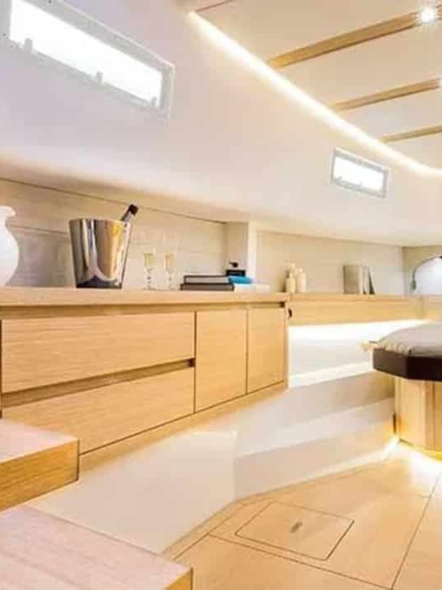 Luxurious bed aboard 43' Pardo yacht, featuring soft bedding for a relaxing sleep