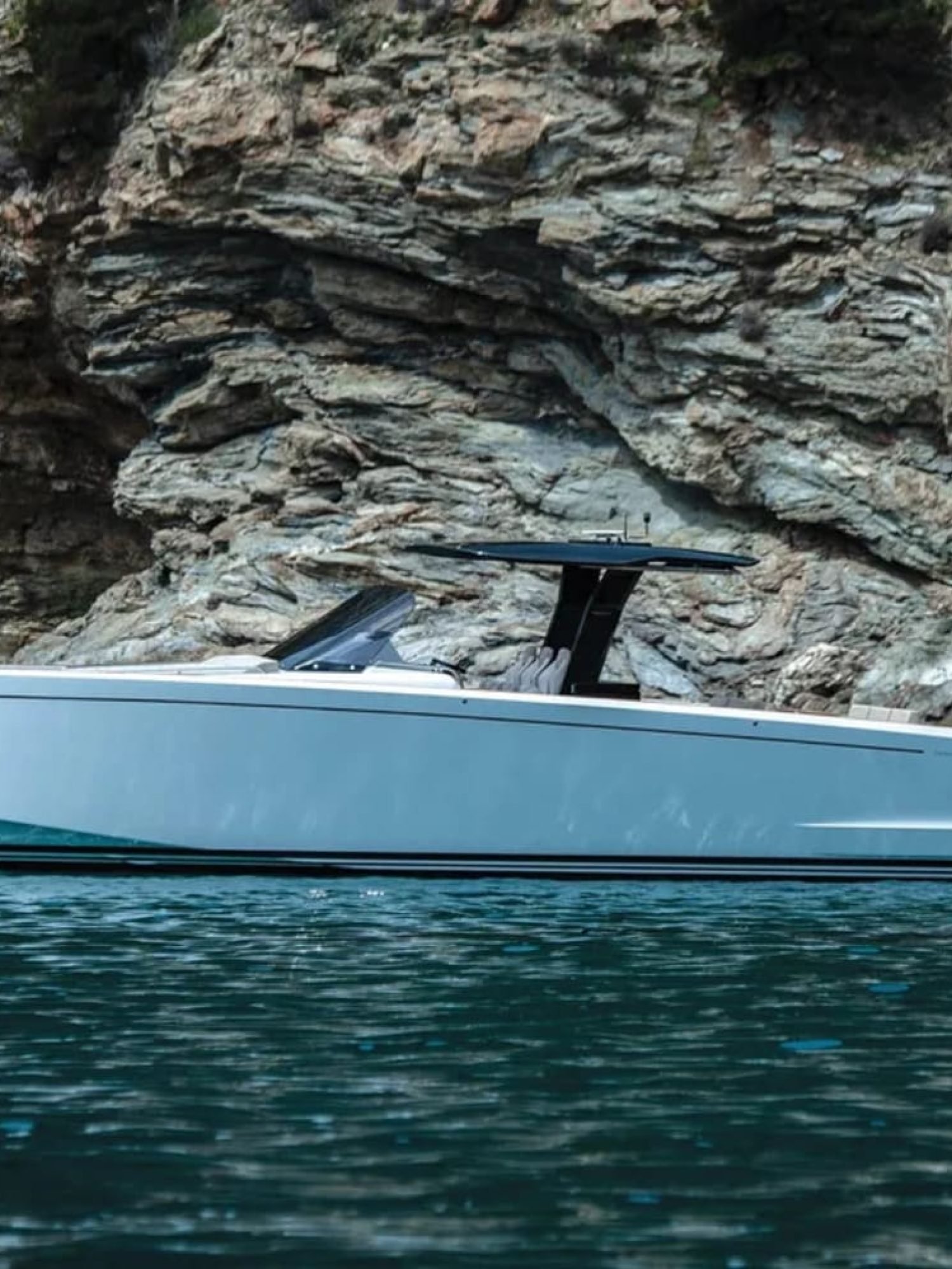 Front view of the yacht, showcasing its sleek and modern design for sale