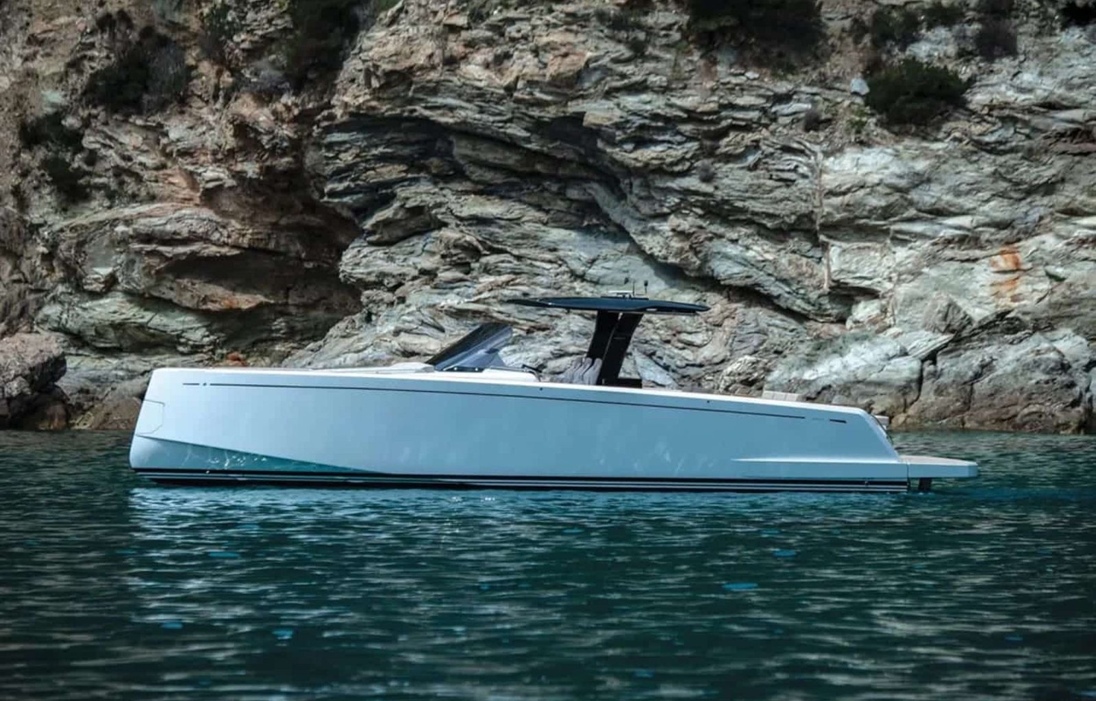 Front view of the yacht, showcasing its sleek and modern design for sale
