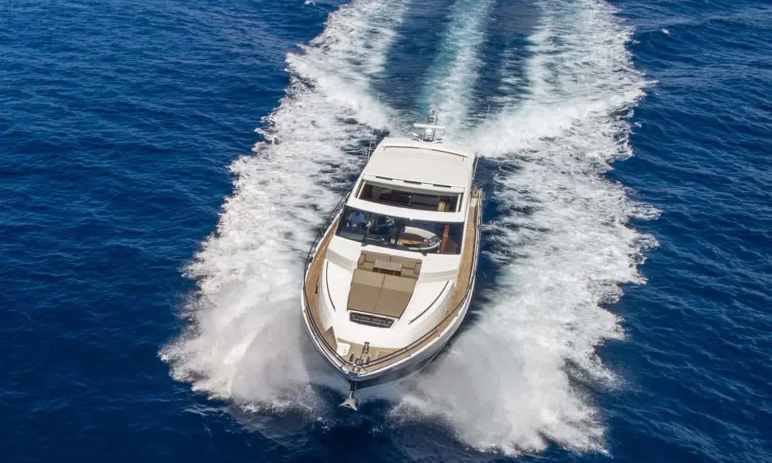 Ibiza 2 Rear view of the 72' Princess yacht with its spacious deck and luxurious features.