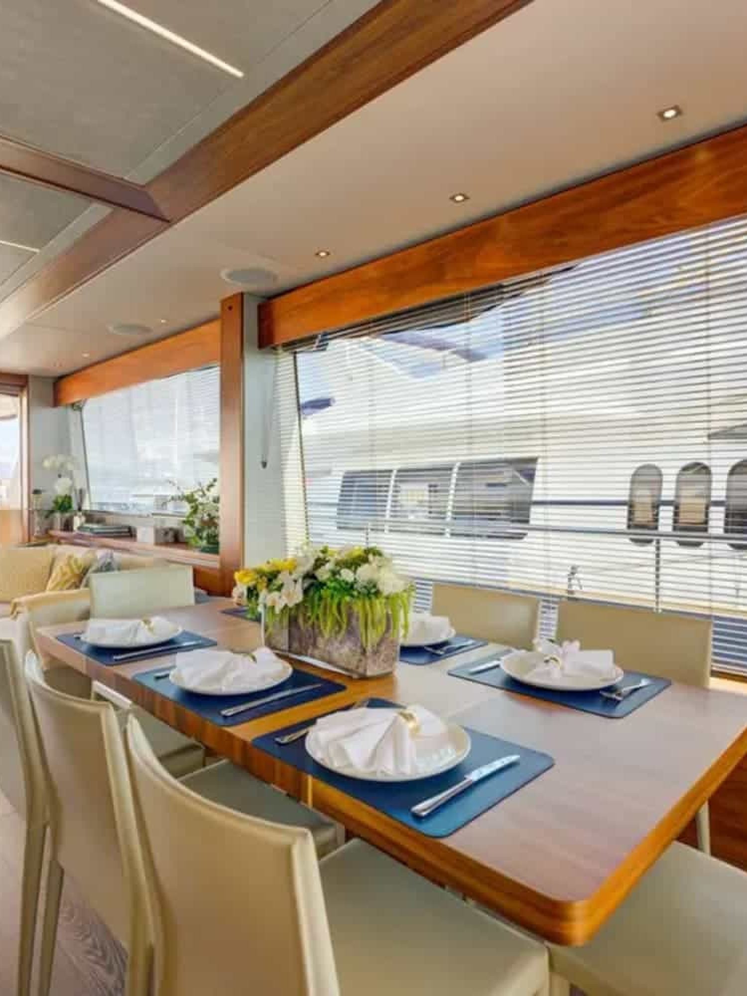 Exquisite dining room offering comfort and elegance on the 78' Sunseeker yacht.