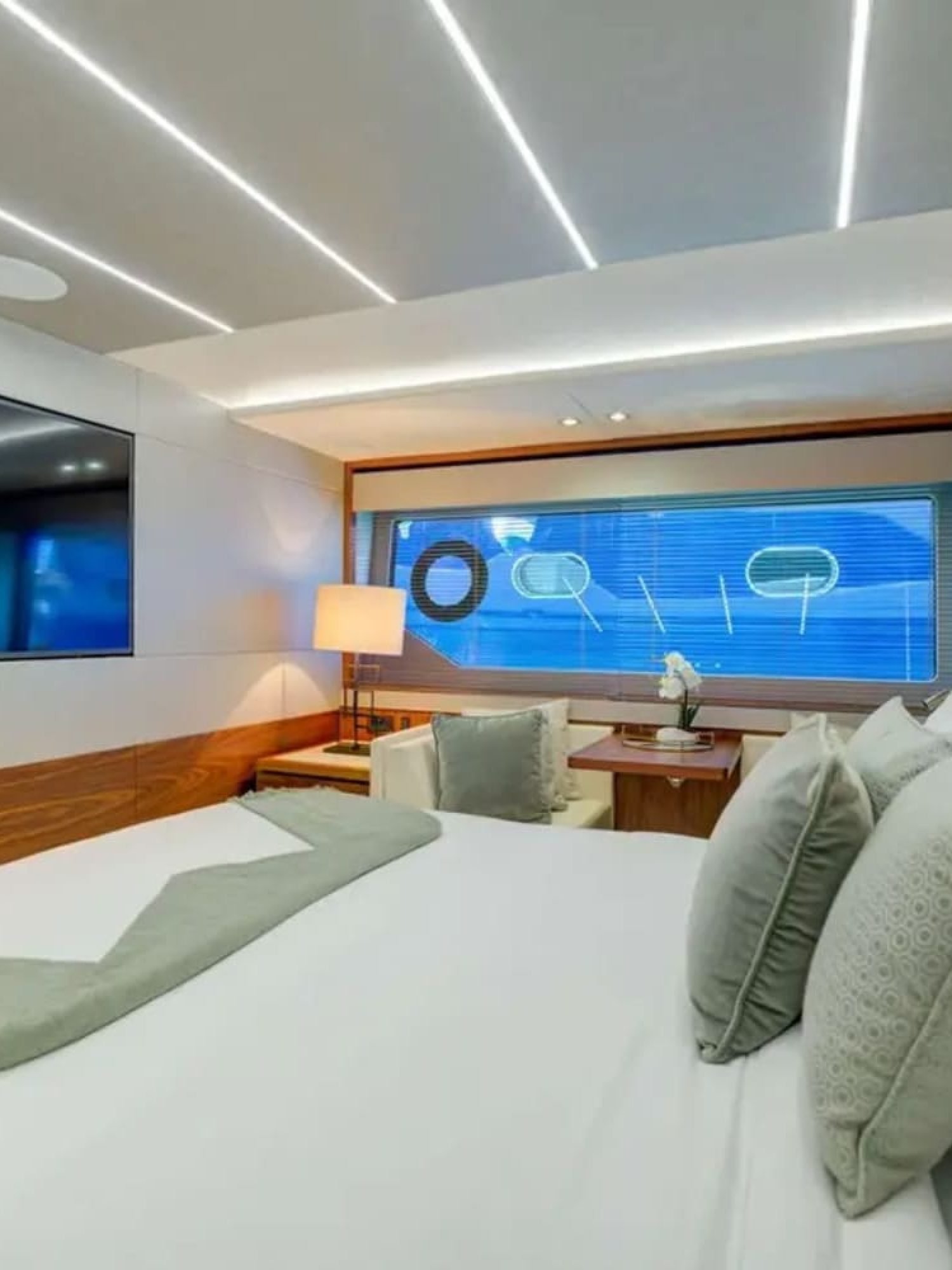 Spacious master stateroom with sophisticated decor and premium amenities.