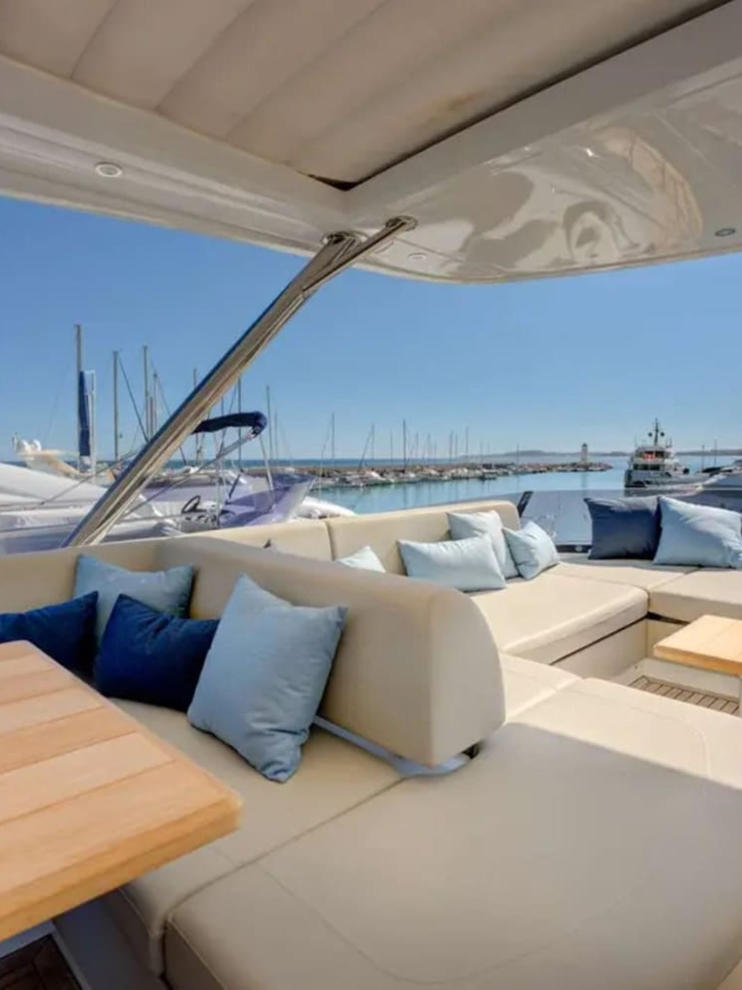 Spacious outdoor seating area for relaxing on the 78' Sunseeker yacht.