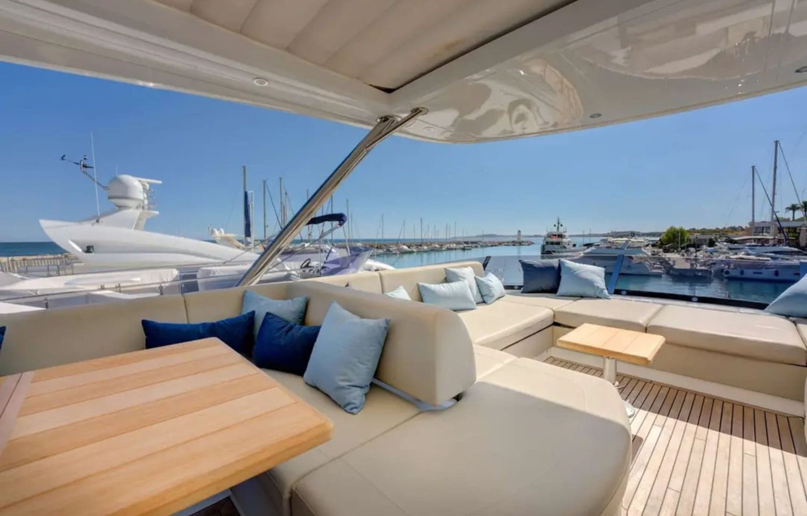 Spacious outdoor seating area for relaxing on the 78' Sunseeker yacht.