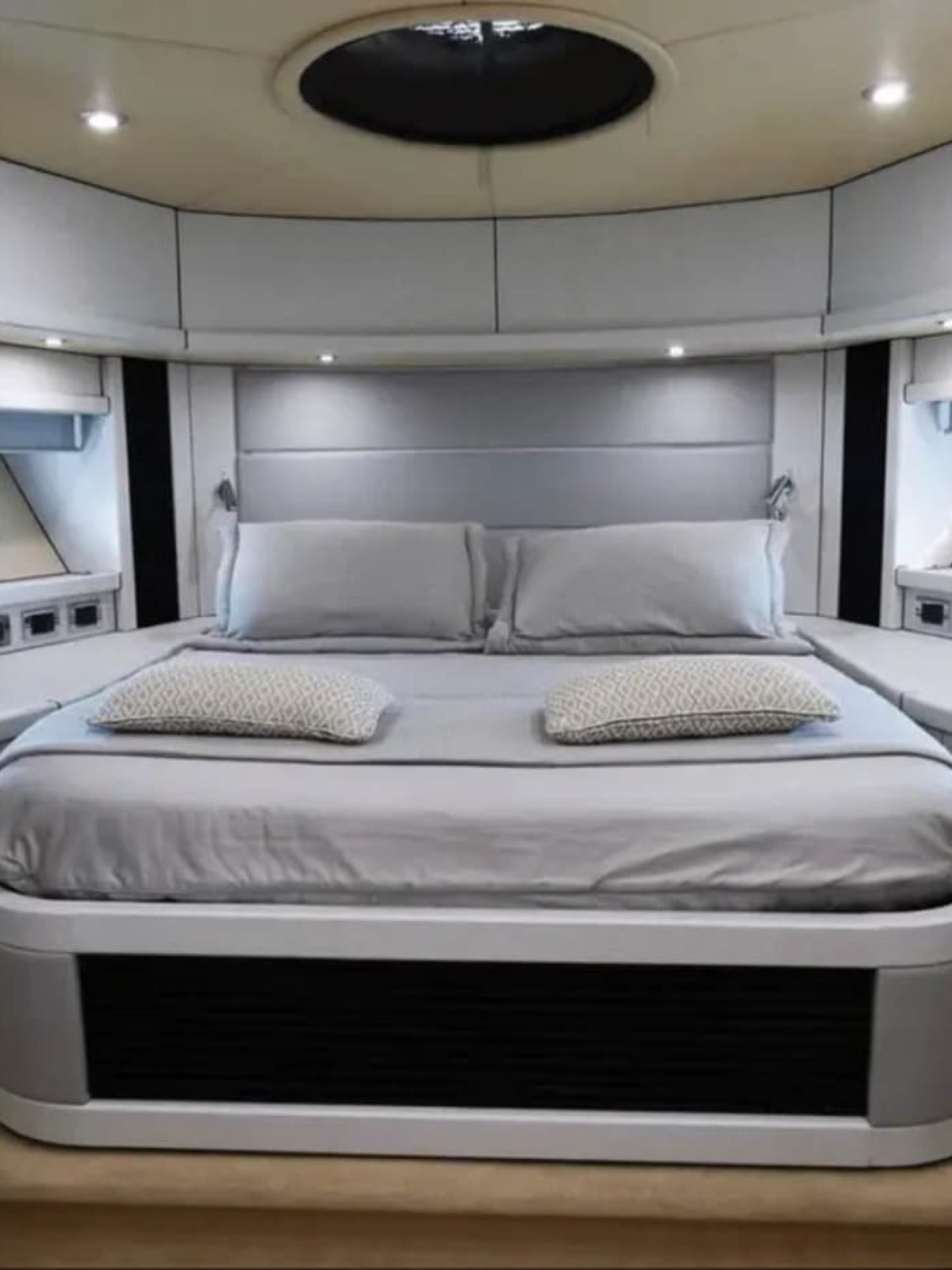 Guest stateroom on the 82' Sunseeker luxury yacht with modern design.