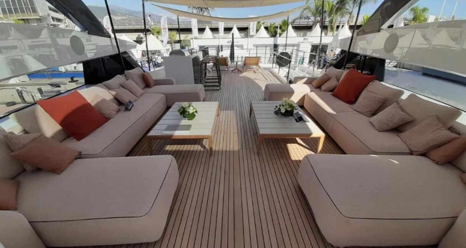 Interior of the 106' CUSTOM LINE yacht, featuring luxurious furnishings and design.