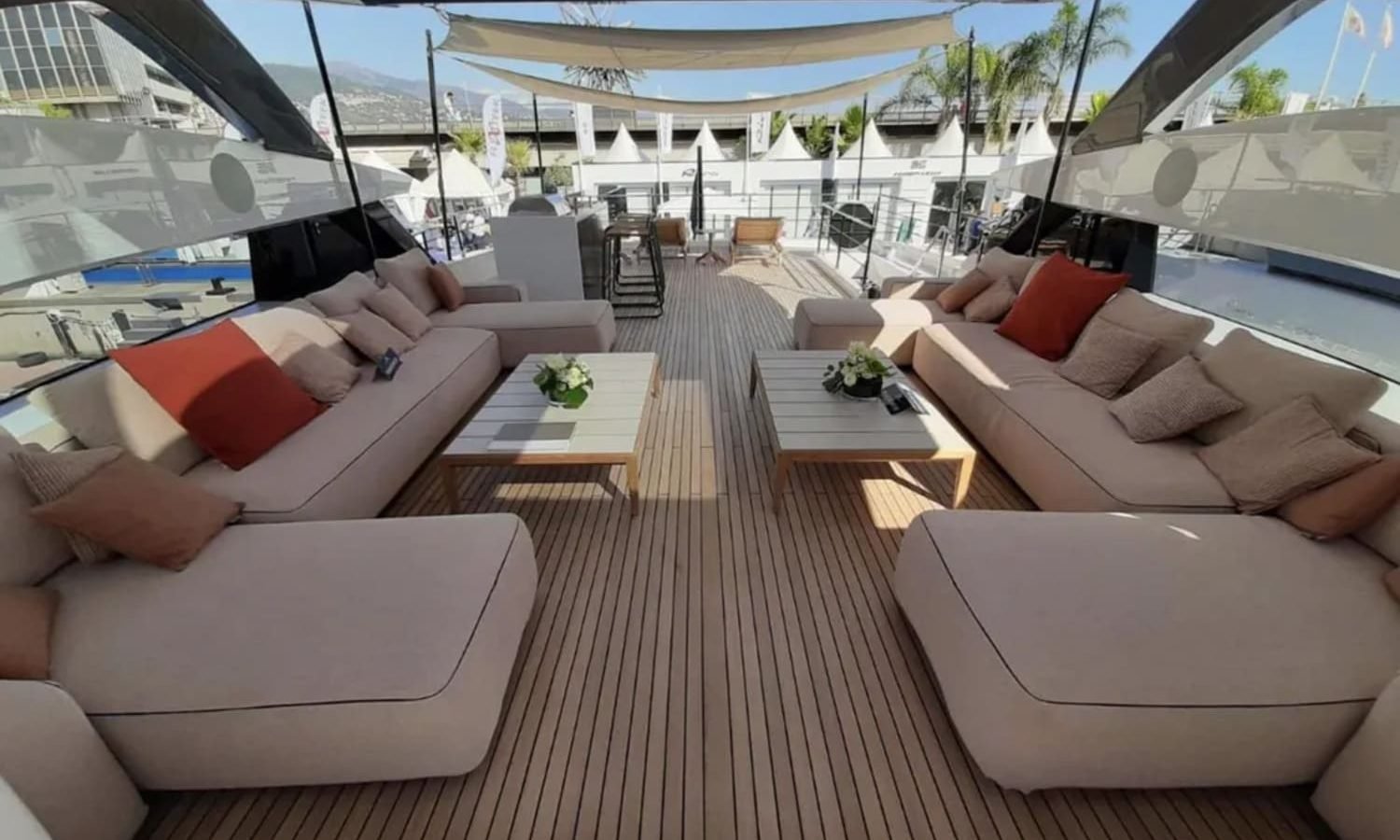 Interior of the 106' CUSTOM LINE yacht, featuring luxurious furnishings and design.