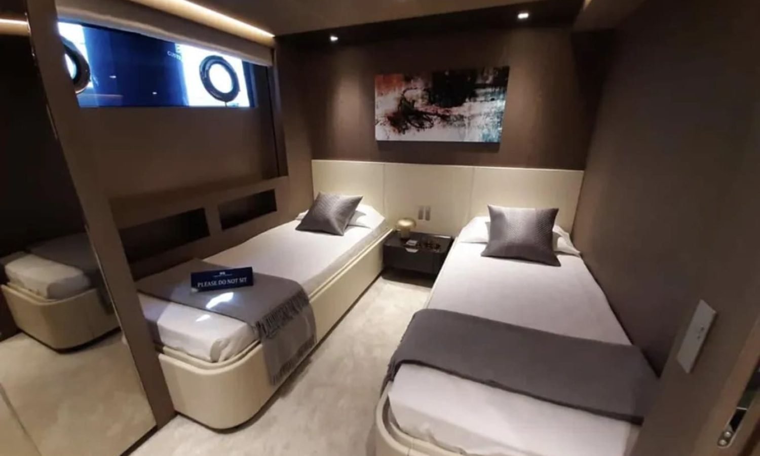 Double bedroom inside the 106' CUSTOM LINE yacht, providing comfort and elegance.