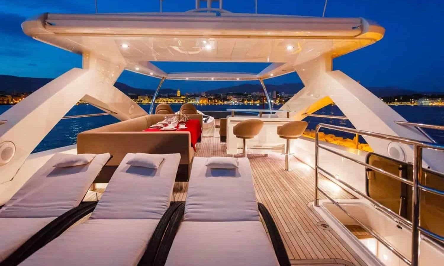Croatia 8 Luxurious upper deck lounge area of the yacht, offering panoramic ocean views.