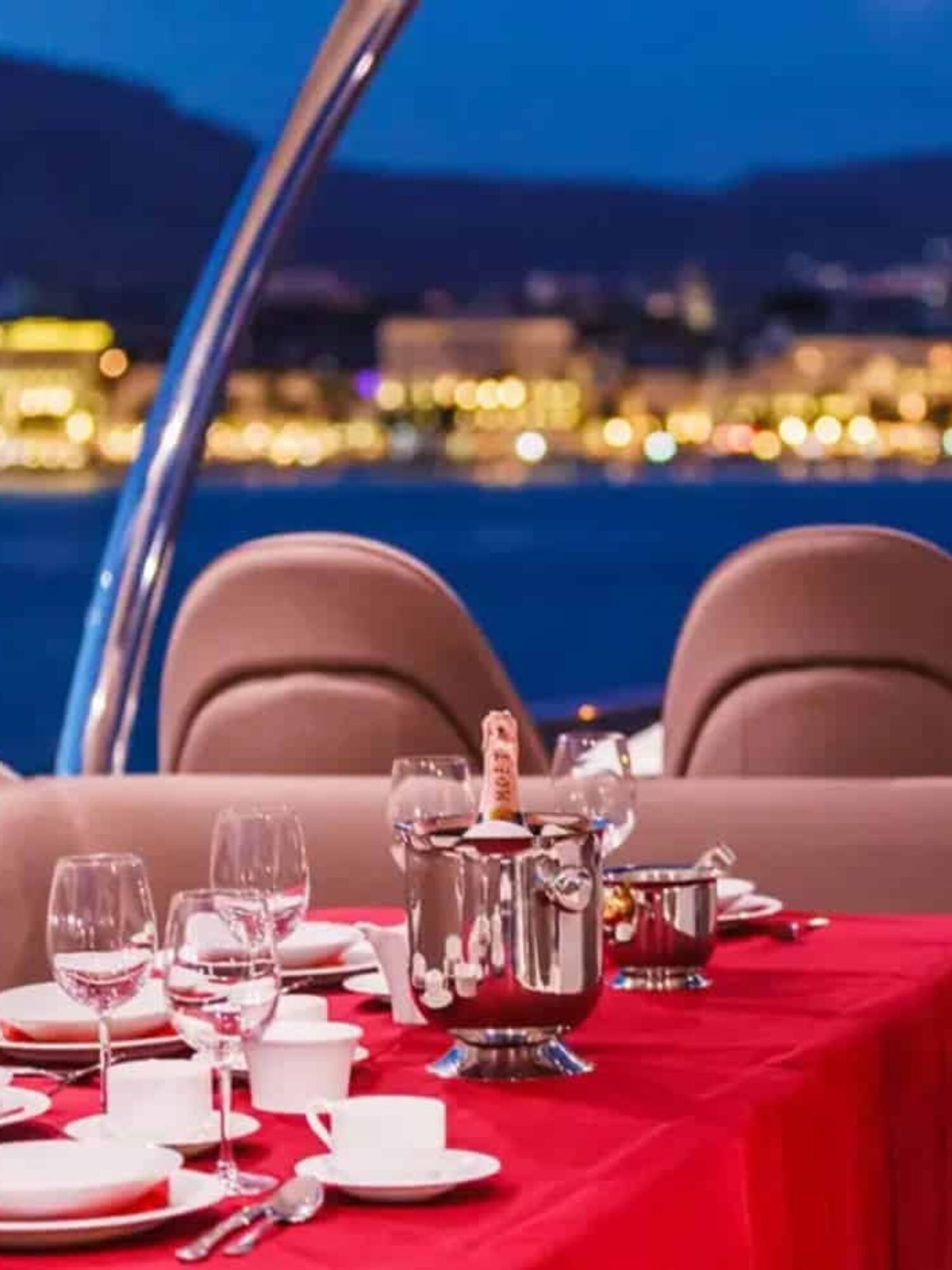 Sophisticated dining area aboard the yacht, designed for elegant meals and gatherings.